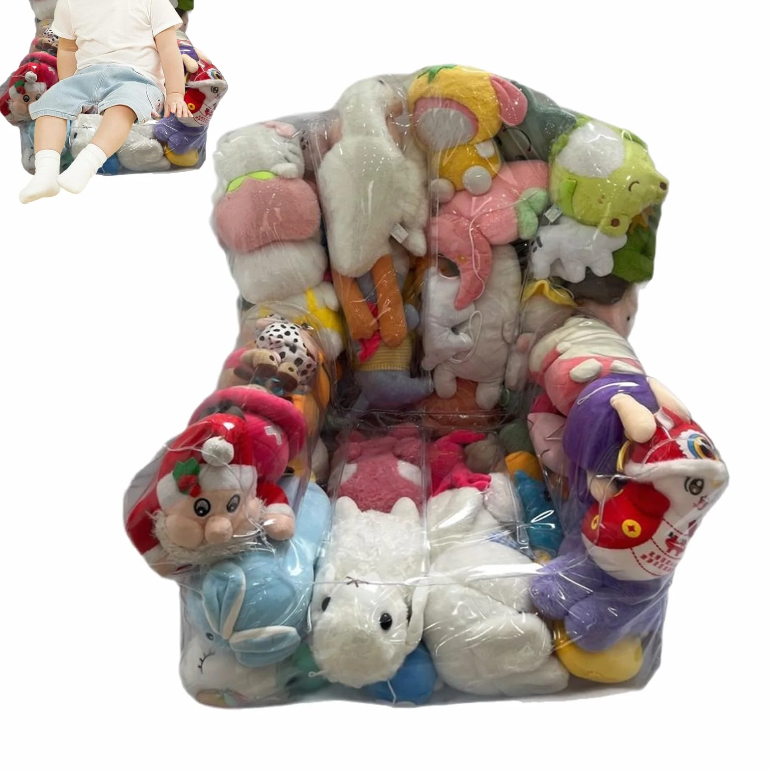 Tapa de Silla de Bolsas de Frijoles de Animales de Relleno Transparente, Bolsa de Animales rellenas de Frijoles Impermeables, Bolsa de Almacenamiento de Juguetes con Cremallera, Cubierta de Silla
