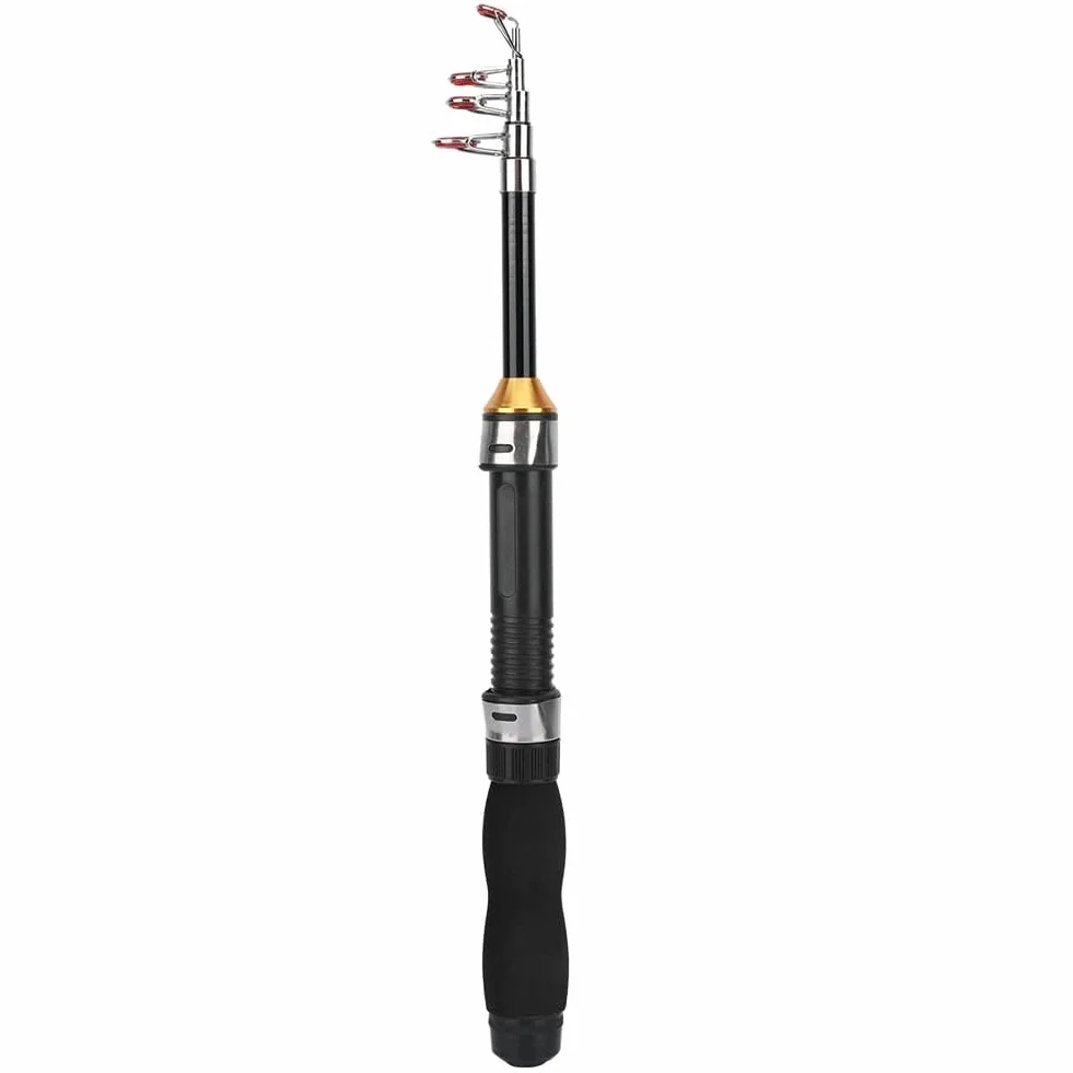 Alomejor Mini caña de Pescar portátil 1M Fibra de Carbono Carrete Giratorio 360° para Agua Dulce y Mar