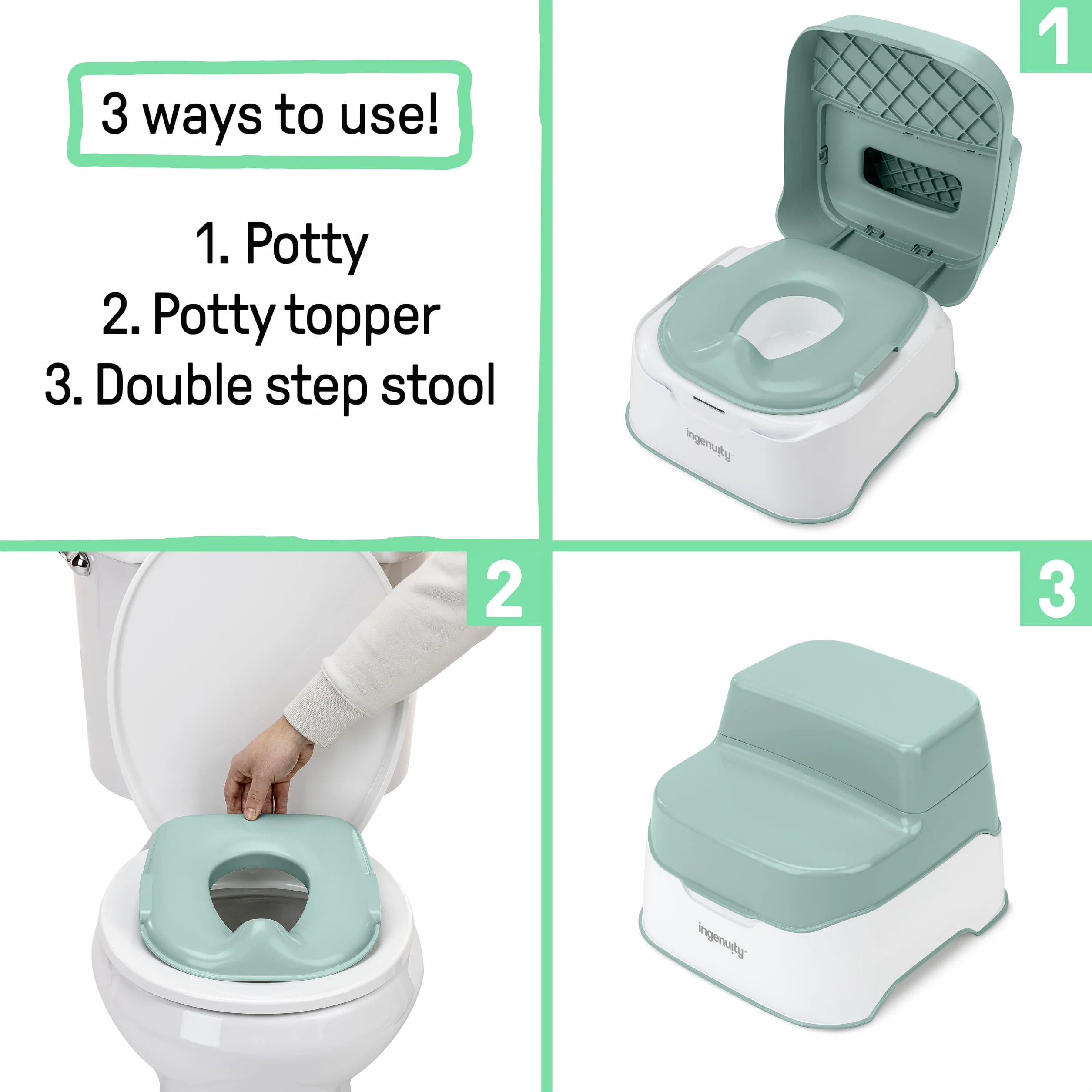 Ingenuity Sistema de Entrenamiento 3 en 1 Orinal Tapa Taburete Doble Antideslizante