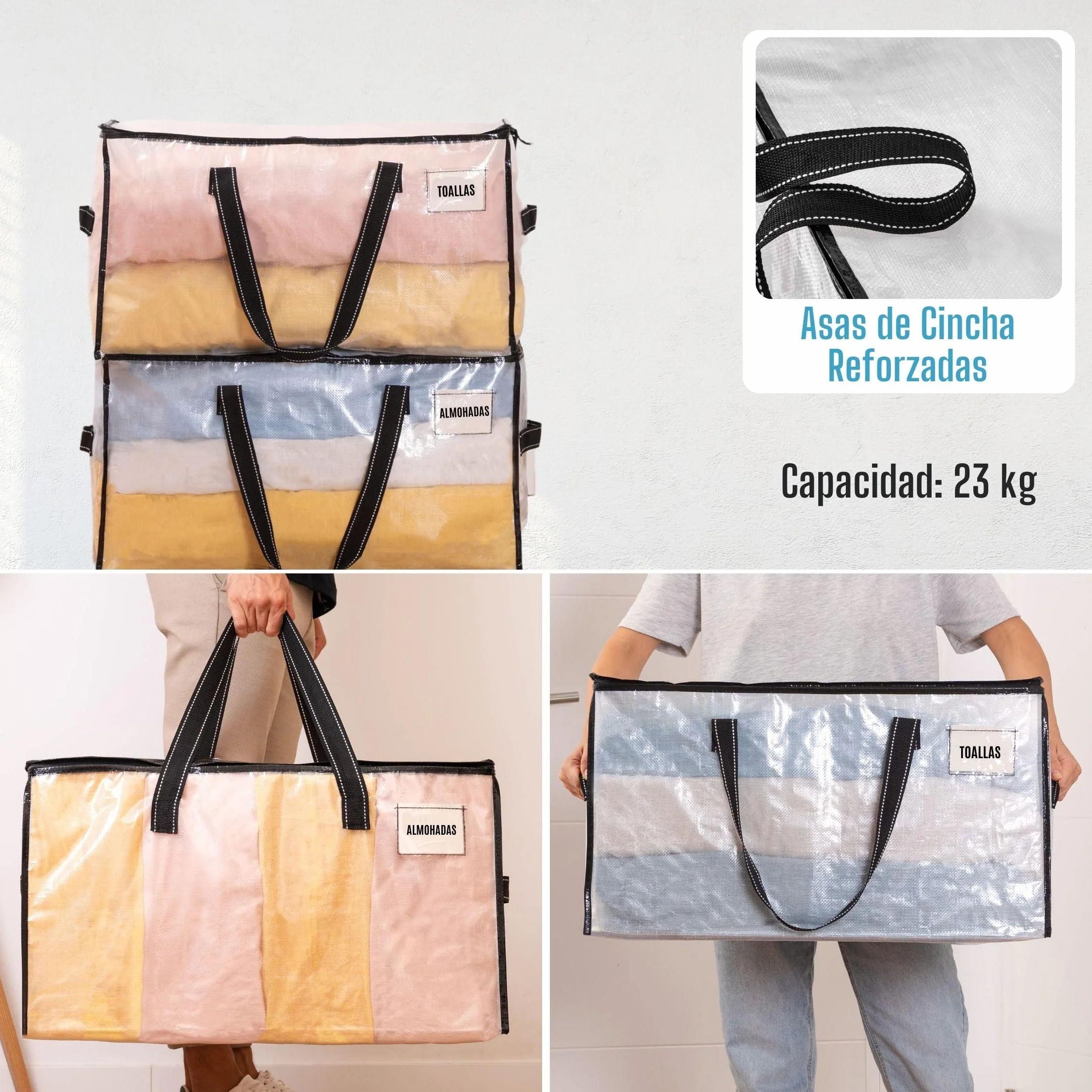 VENO Bolsa de Mudanza Grande y Resistente, Esenciales de Dormitorio Universitario, Organizador de Almacenamiento de Ropa con Cremallera, Almacenaje el Dormitorio(Transparente,Pack de 2)