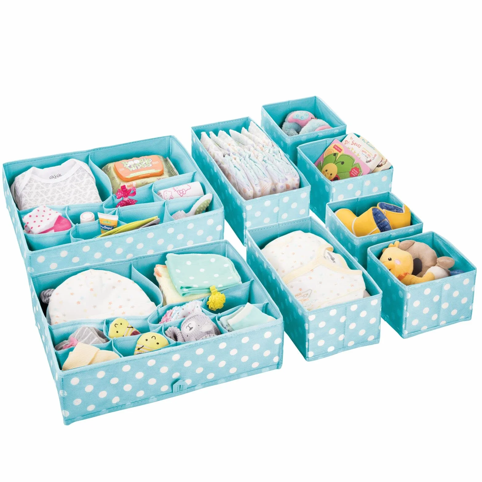 mDesign Juego de organizadores para armarios - Separadores de cajones - azul turquesa/blanco - 3 tamaños - set de 8