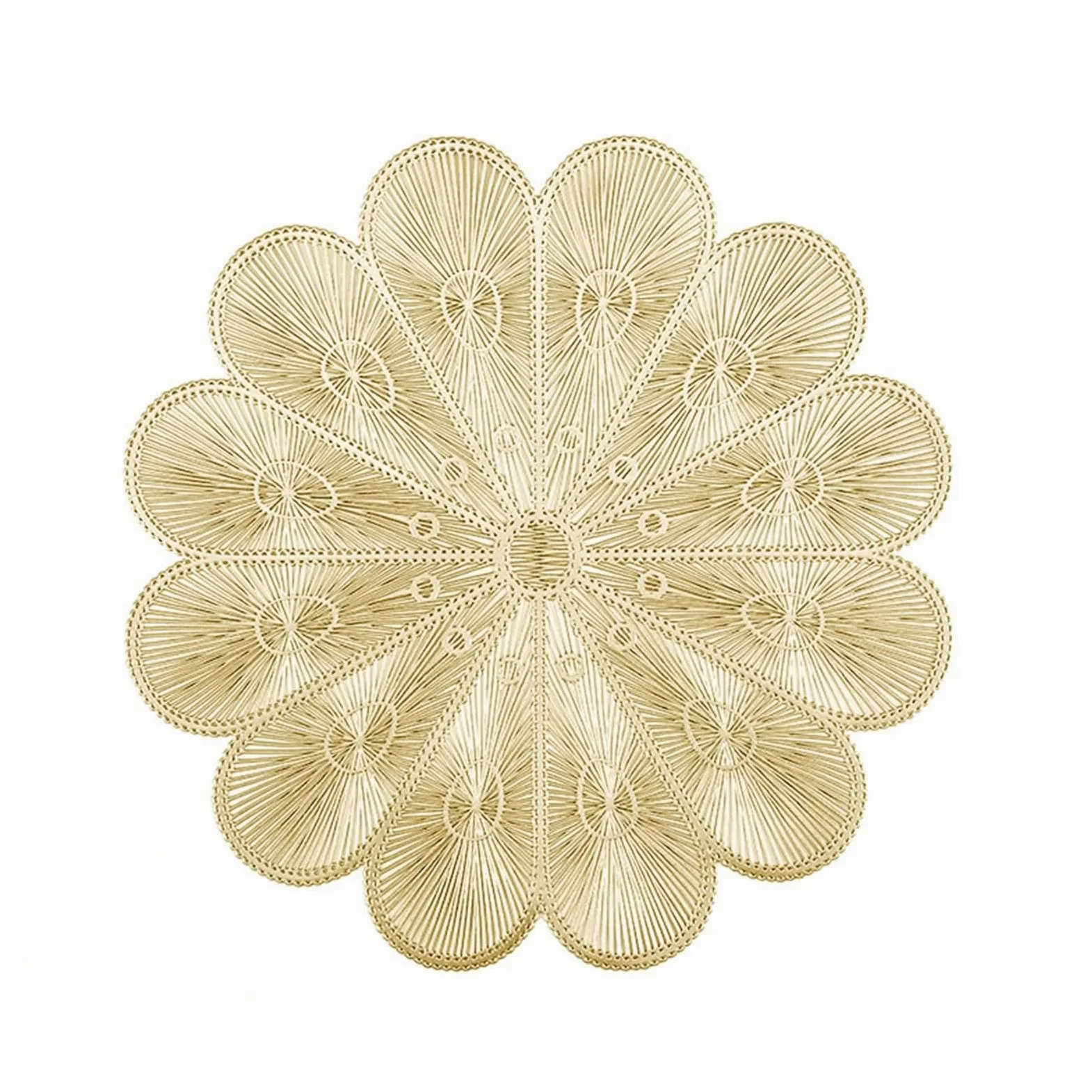 Salvamanteles dorados, manteles individuales americanos juego de 8 con forma de pétalo PVC bajoplatos 38 cm
