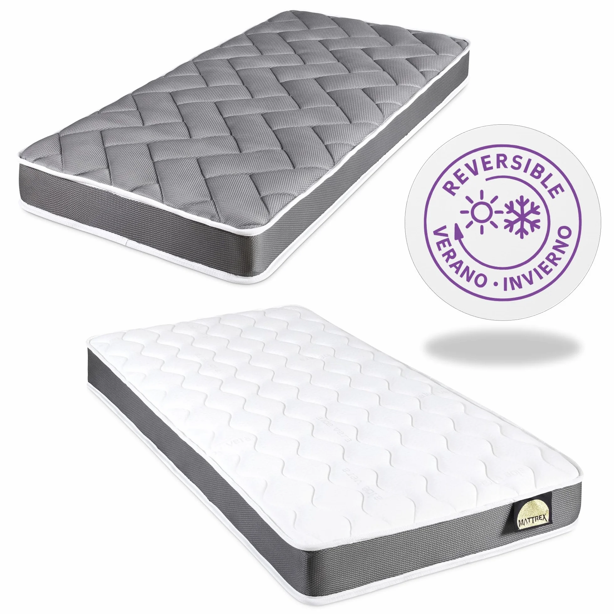 MATTREX | Colchón Cuna 60x120x12 cm EcoFoam HR Adapt Foam Reversible Verano e Invierno – Colchón Cuna 120x60 cm Transpirable 3D, Aloe Vera, antiácaros, Oeko-Tex, Hecho en España