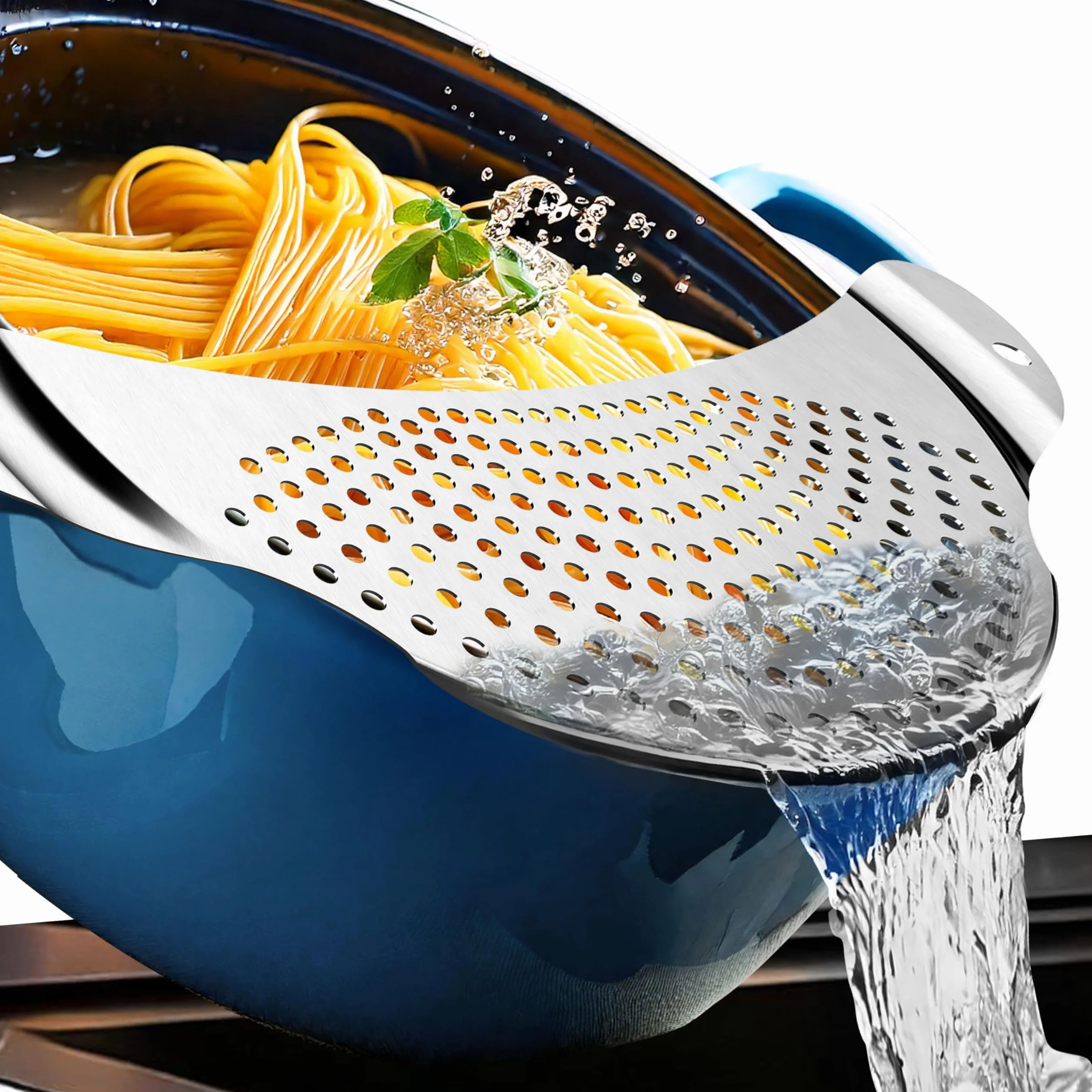 4smile Colador para Cocina – Utensilio de Acero Inoxidable para Verter Ollas de hasta 26 cm de Diámetro – Diseño Plano que Ahorra Espacio, Práctico para Pasta y Patatas