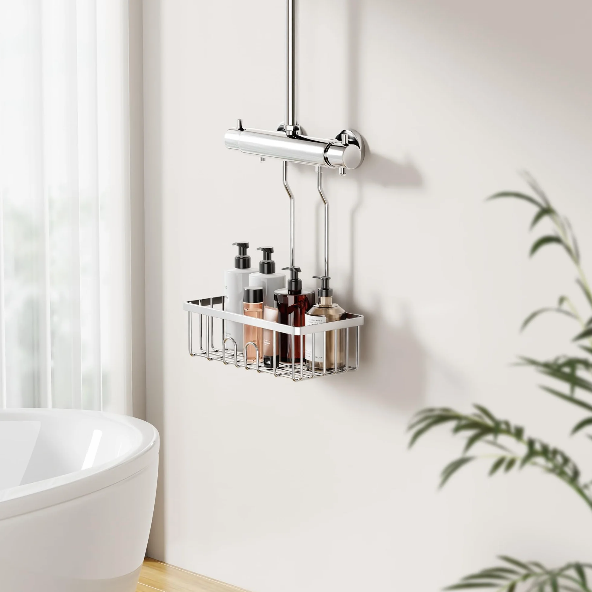 Cesta de ducha colgante, no requiere taladrar, guardar champú o jabón, acero inoxidable SS304, 30 x 13 x 8,5 cm