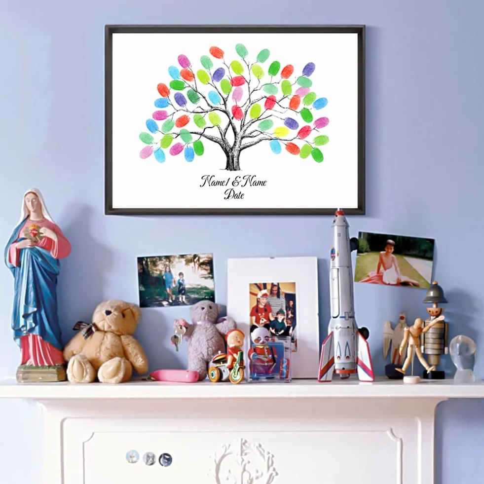 Arbol de Huellas Boda,rábol de Huellas Dactilares, Pintura de huellas dactilares de bricolaje, Boda Bricolaje Árbol de la Huella Digital Custom Wedding Thumbprint Tree,21x30cm