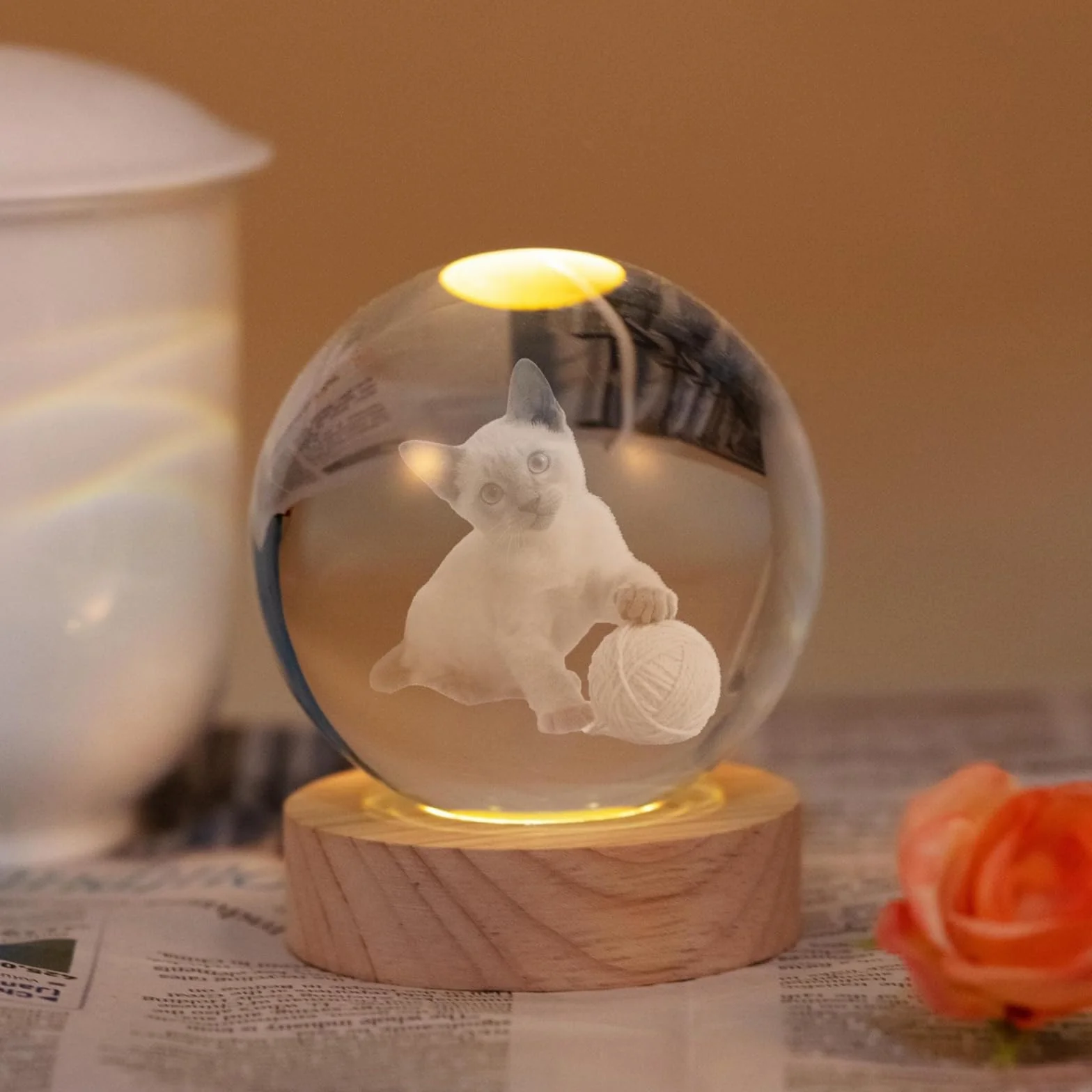 Bola de cristal personalizada grabada con foto para amantes, familiares, perros, gatos, cumpleaños, boda, graduación conmemorativa (redonda)