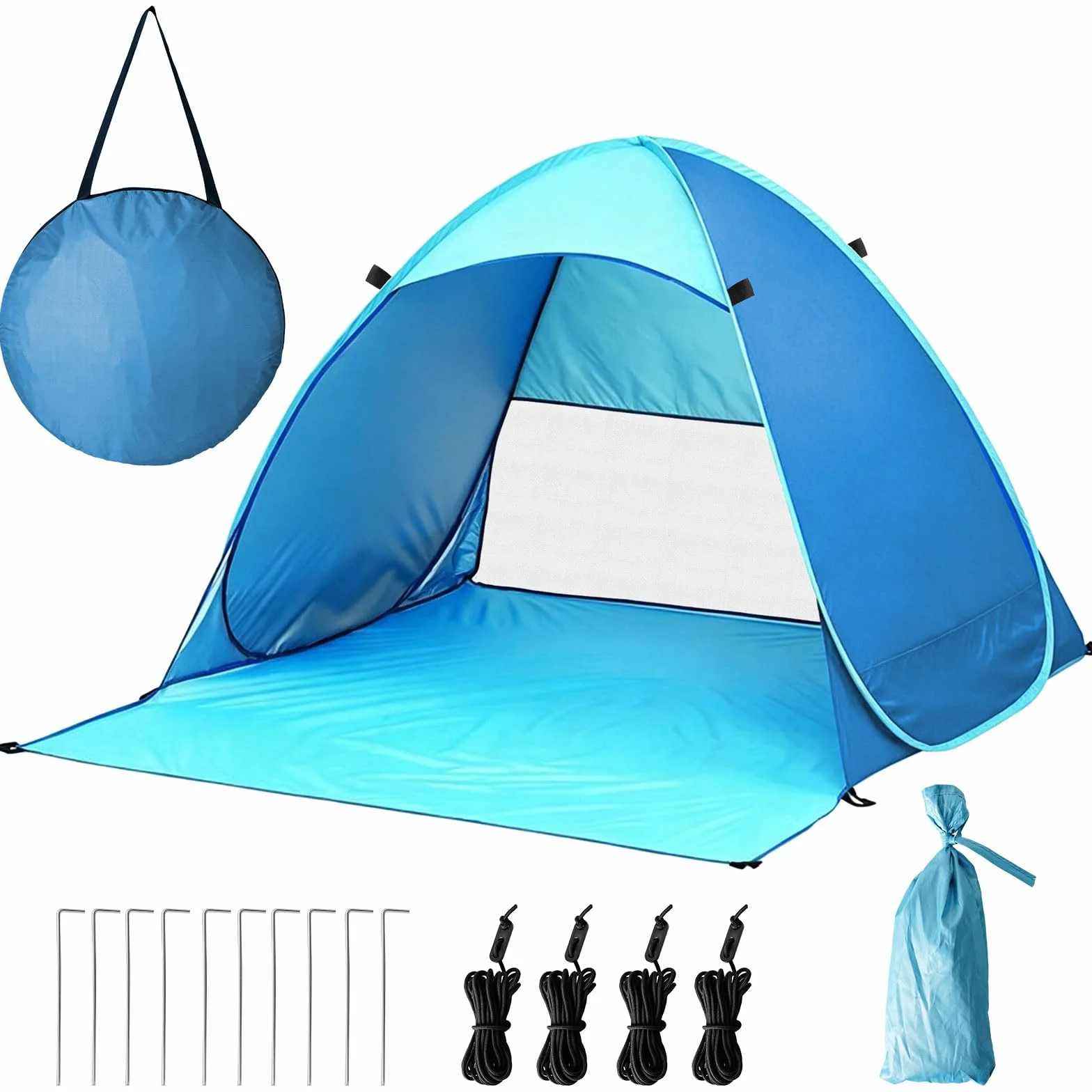 Carpa Playa Pop Up UV 50+ Protección Viento 1-3 Personas Bolsas Almacenamiento Clavos Suelo Azul