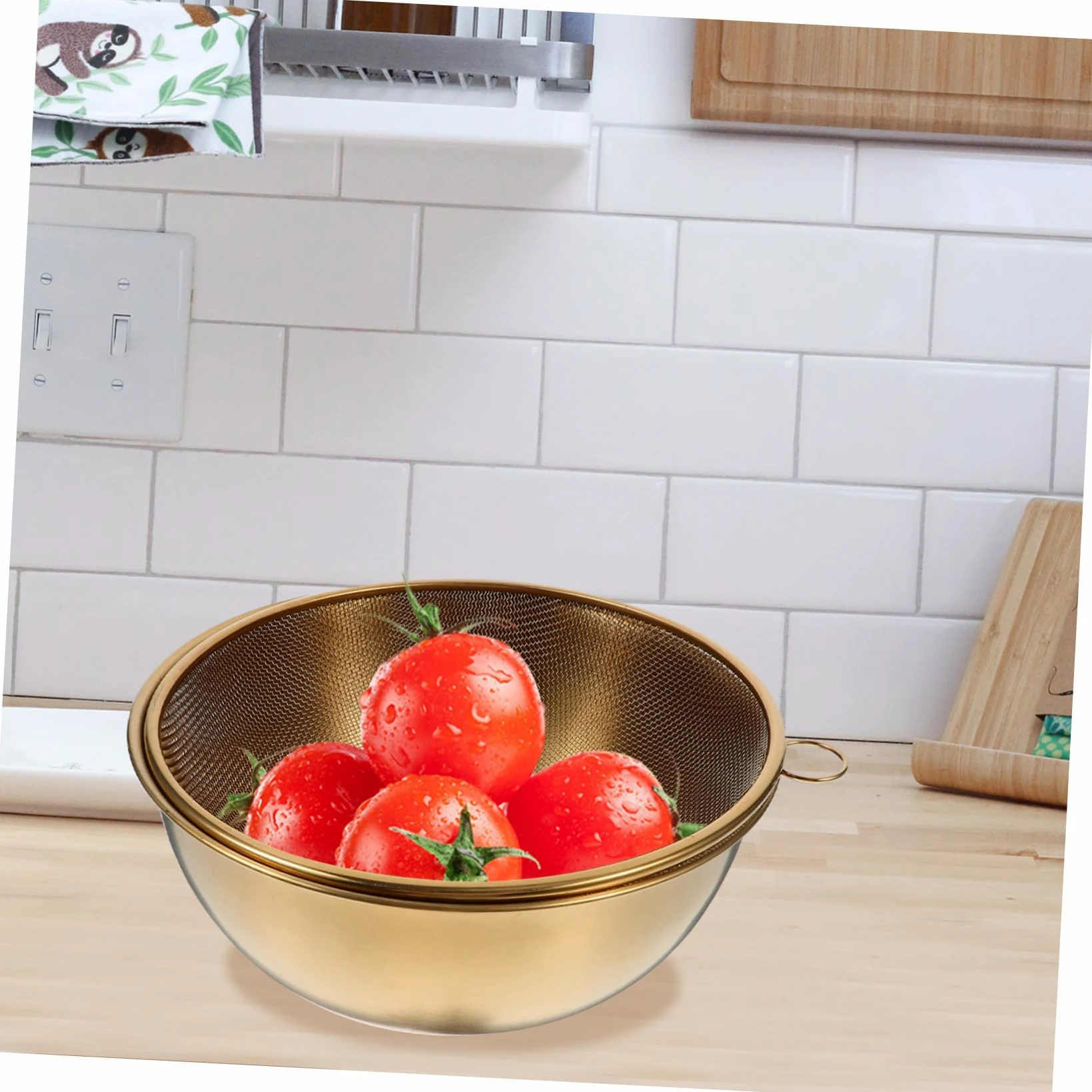 Colador para Lavar Arroz y Escurrir Alimentos de 22cm de Acero Inoxidable Resistente y Seguro Adecuado para Cocina Interior y Camping al Aire Libre