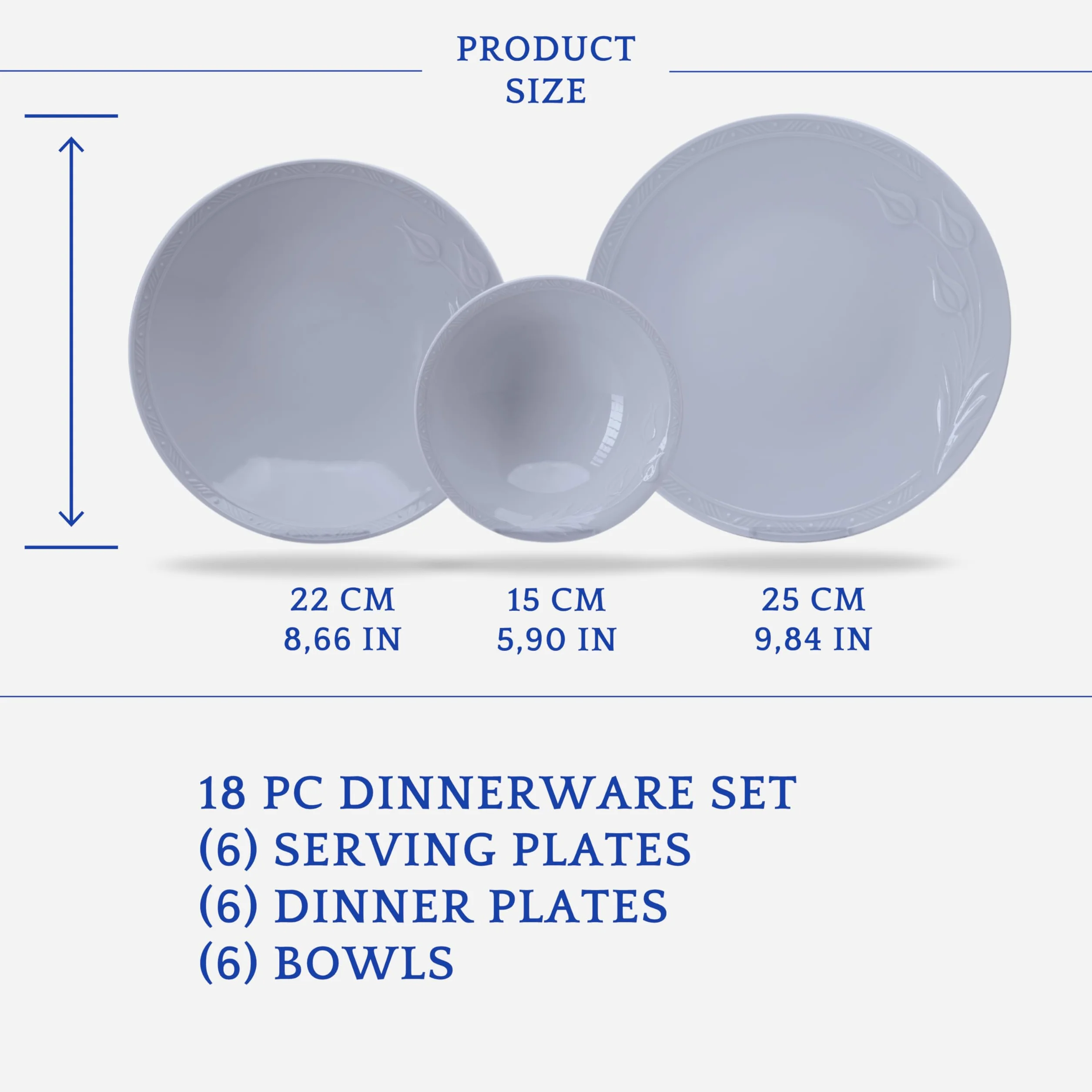 Güral Porselen Vajilla de Porcelana Rene, de 18 Piezas para 6 Personas – Completa de Porcelana Blanca