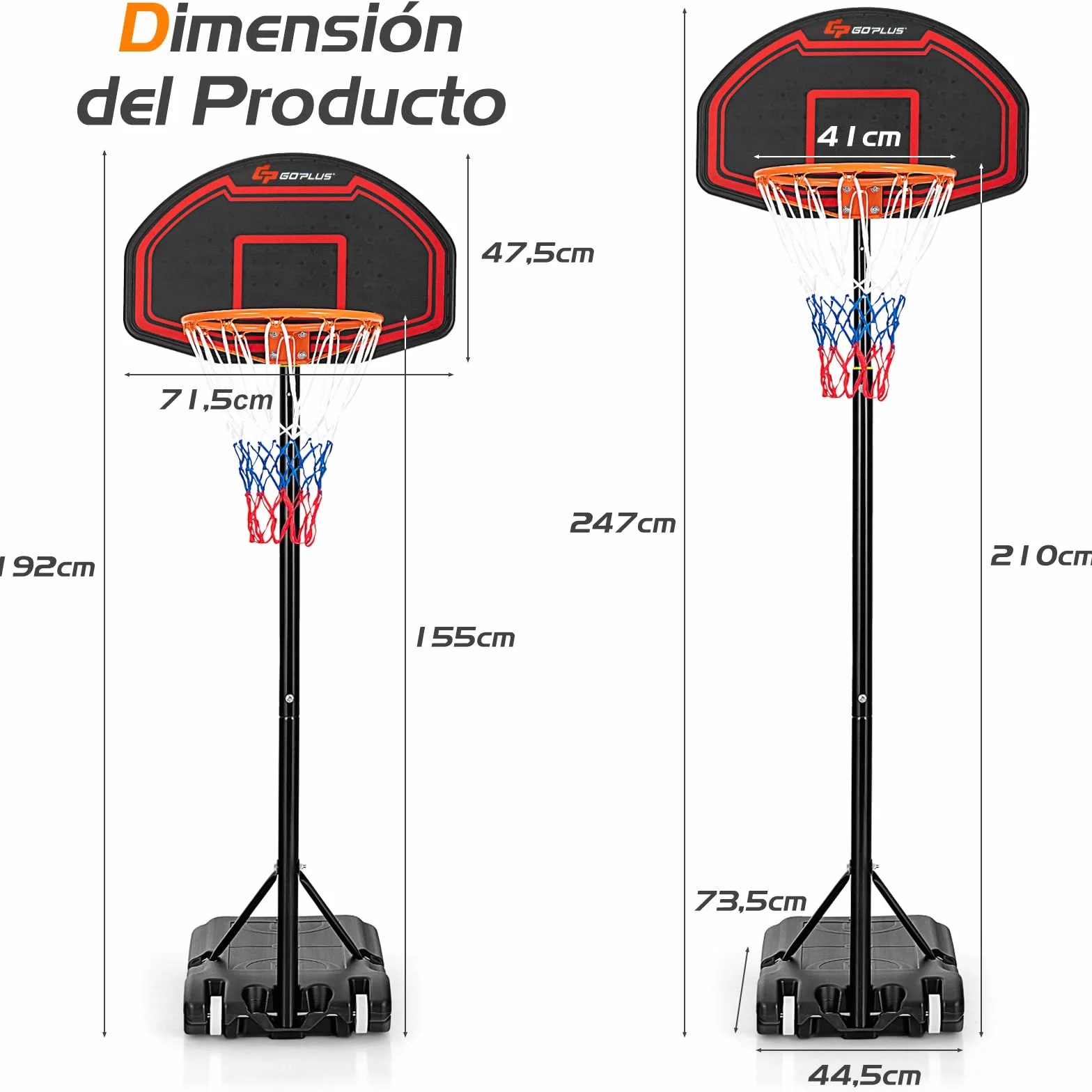 COSTWAY Canasta de Baloncesto para Niños, Soporte Regulable 192-247 cm, Tablero Inastillable, Portátil con Ruedas Rojo.Negro