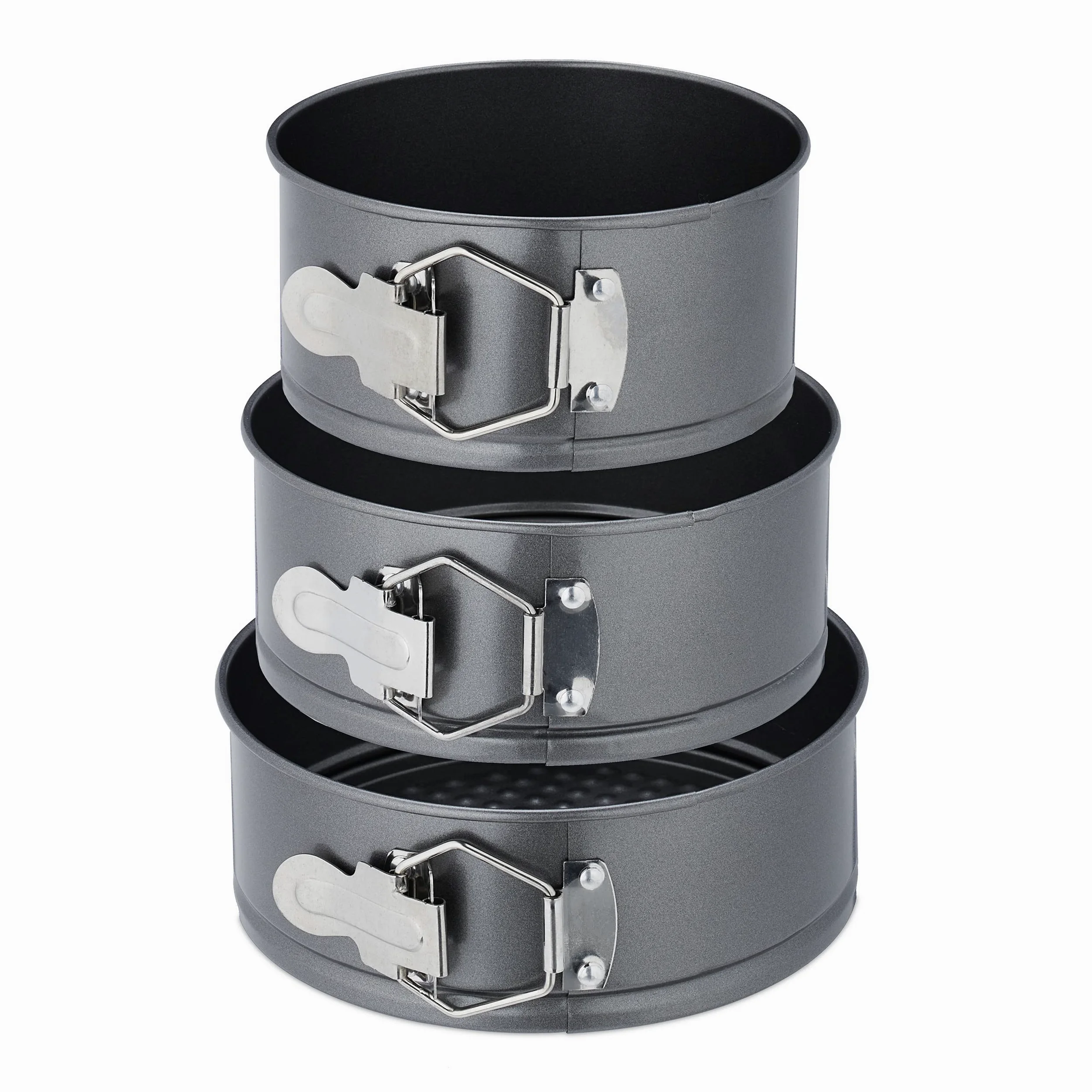Relaxdays Set Moldes de Bizcocho, 3 Bizcocheras Redondas, 14/16/18 cm Ø, Acero Inoxidable, Antiadherentes, Antracita