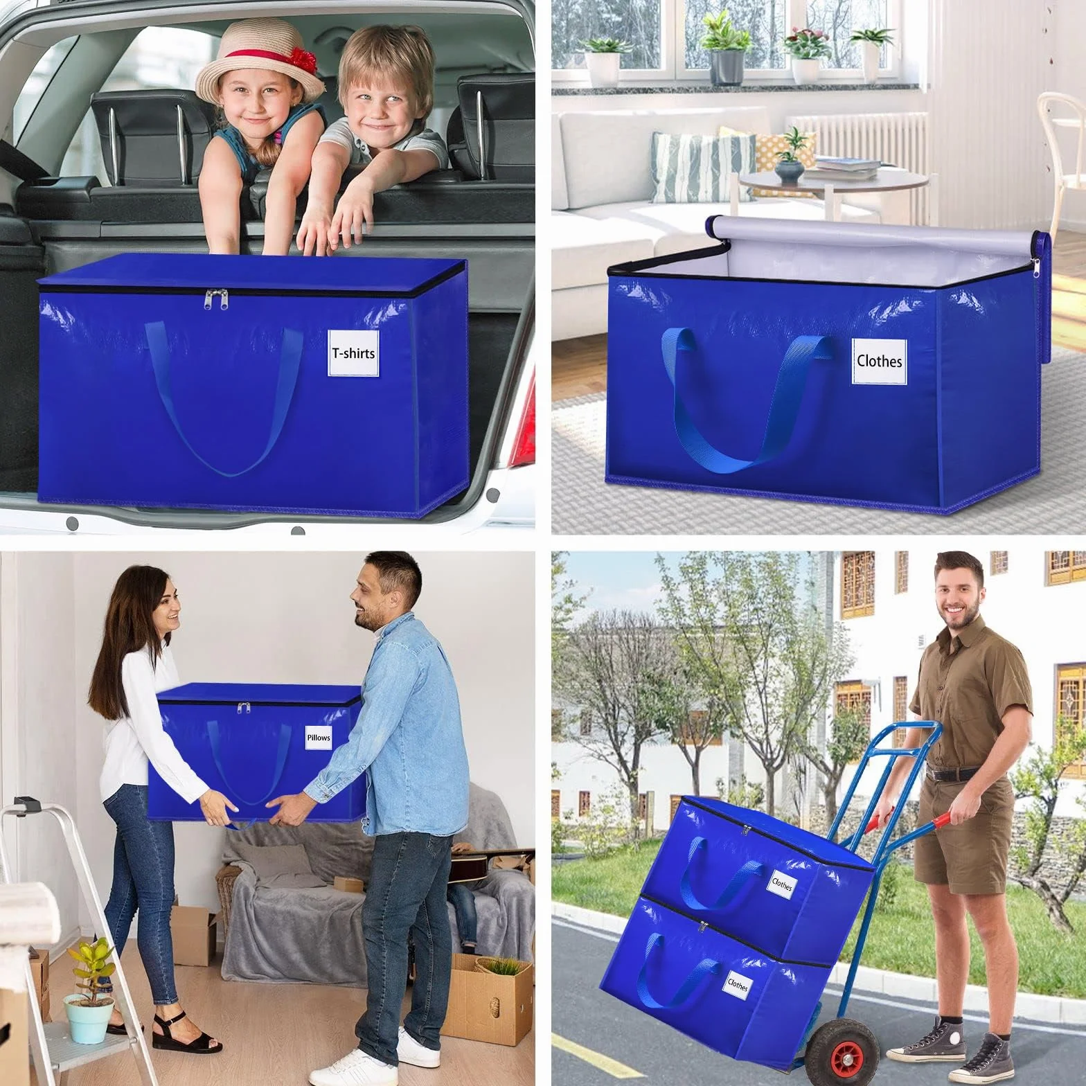 Withosent 100L Grande Bolsa de Almacenamiento, 10 Piezas Impermeable Bolsas de Mudanza con Cremallera y Asa, Bolsas para Guardar Ropa Edredones, Alternativa a las Cajas de Mudanza, Azul