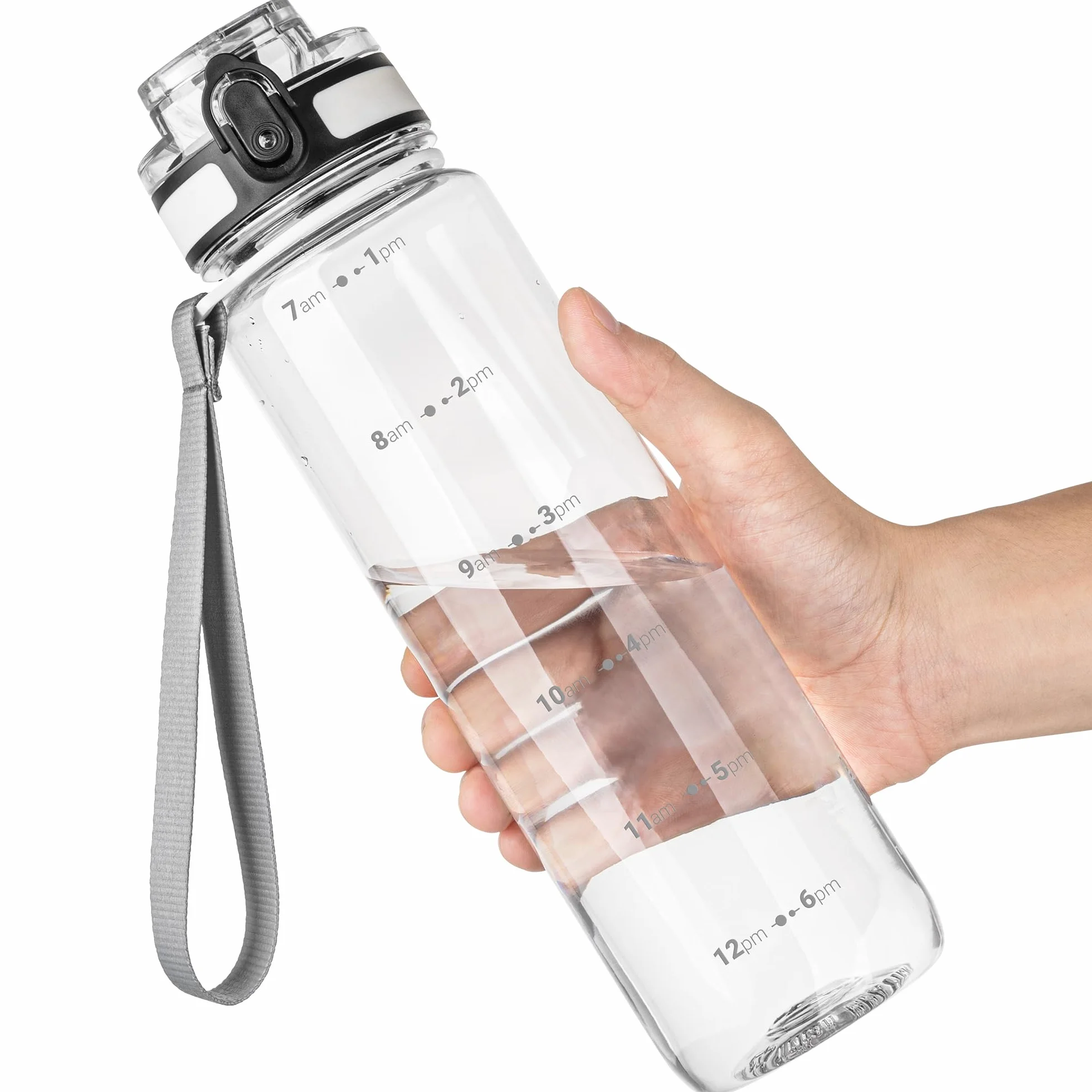 OLDLEY Botella de Agua Deportiva 1000 ml con Marcas de Tiempo, Sin BPA, Prueba Fugas