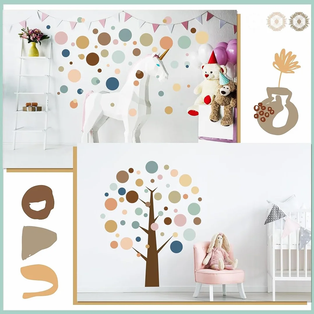 Pegatinas Topos Acuarela para Pared, Decoración de Habitación Bebé, Decorativas Infantiles Bohemias