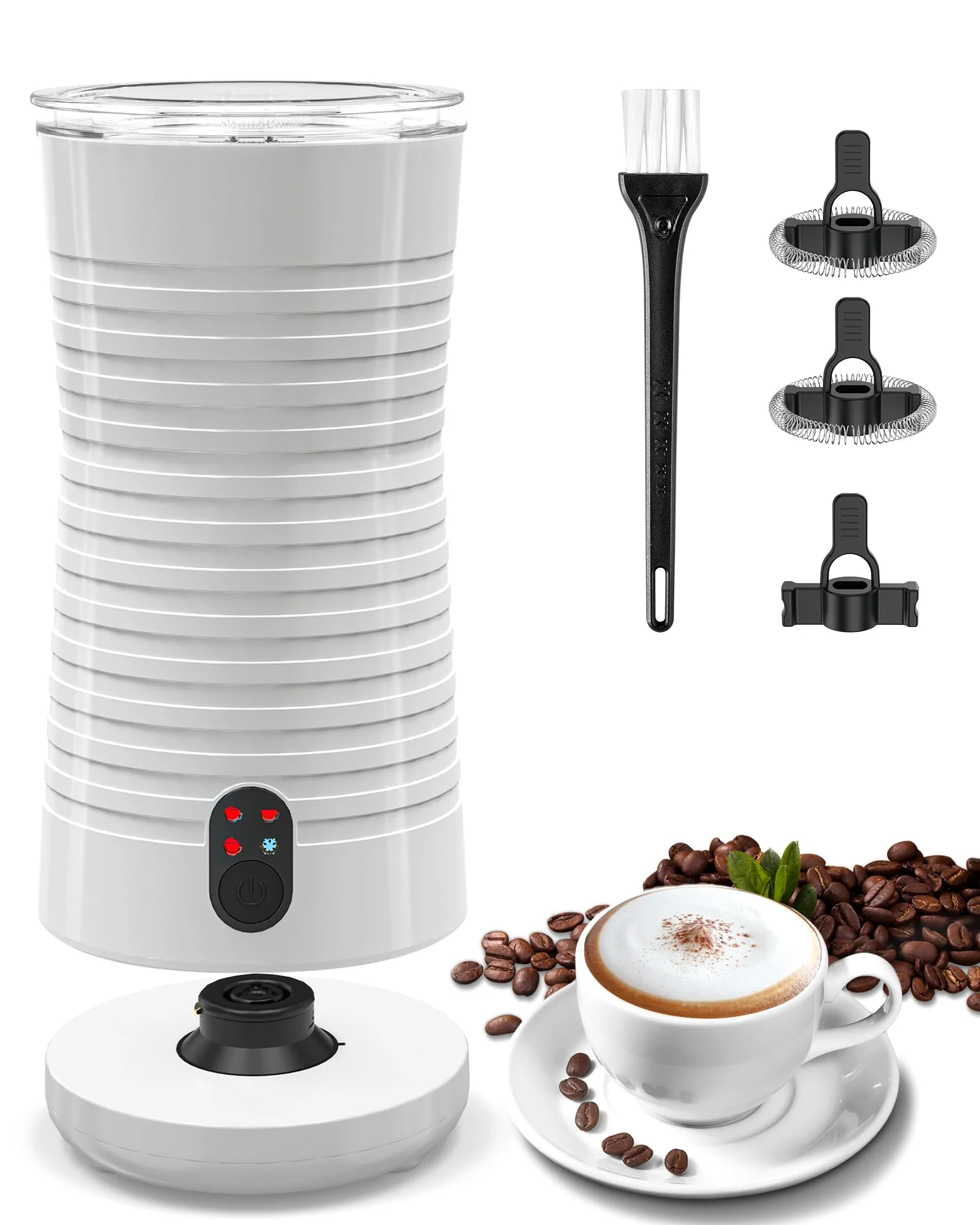 morpilot - Espumador de leche eléctrico 4 en 1, calentador y espumador de leche caliente y fría, 240 ml, 400 W, controles de temperatura Strix, funcionamiento silencioso, para café, capuchino, blanco