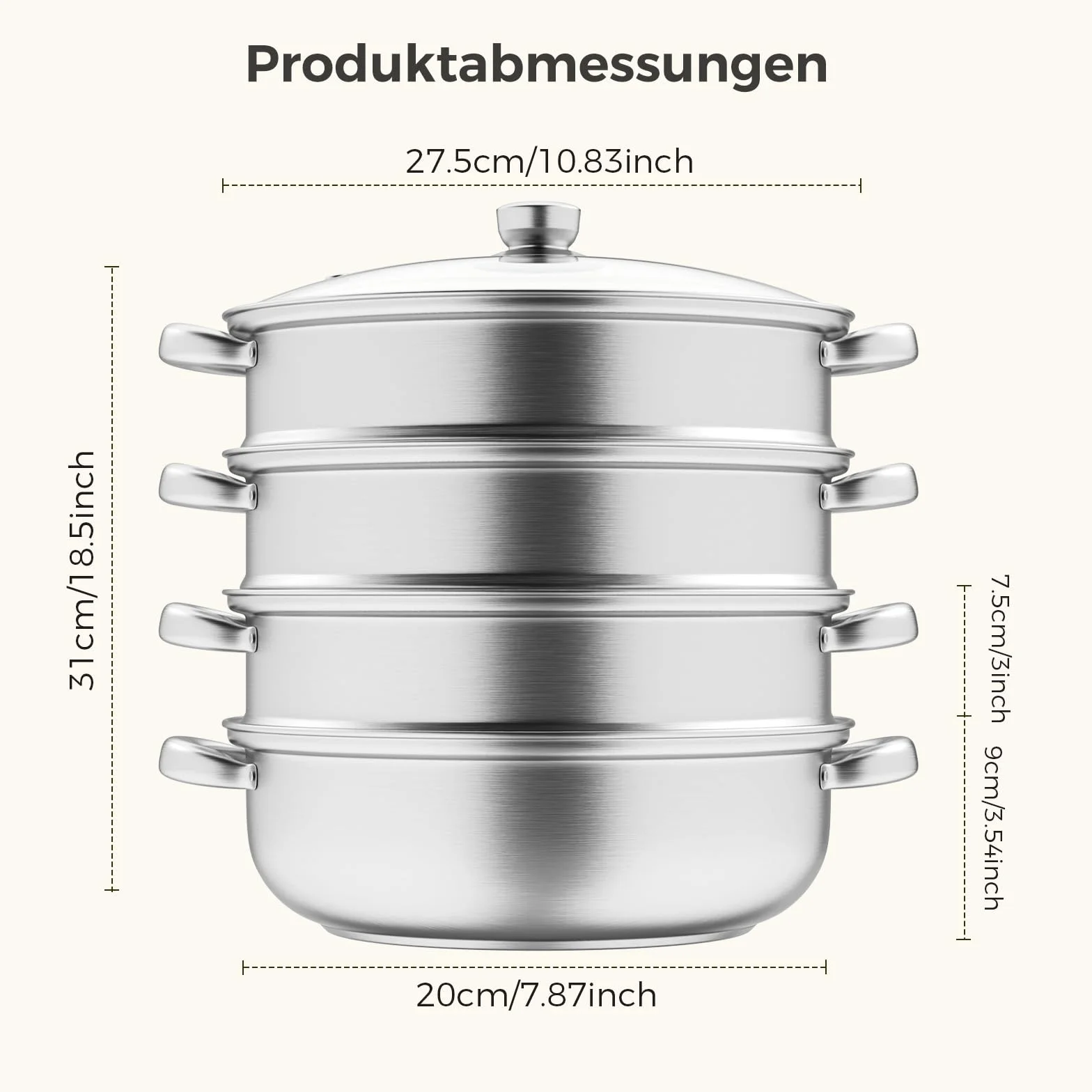 Vaporera para cocinar al vapor, de acero inoxidable de 28 cm, con bandeja de vapor, 3/4/5 niveles con tapa para cocinar verduras, mariscos, sopas, guisos y pasta (cuatro)
