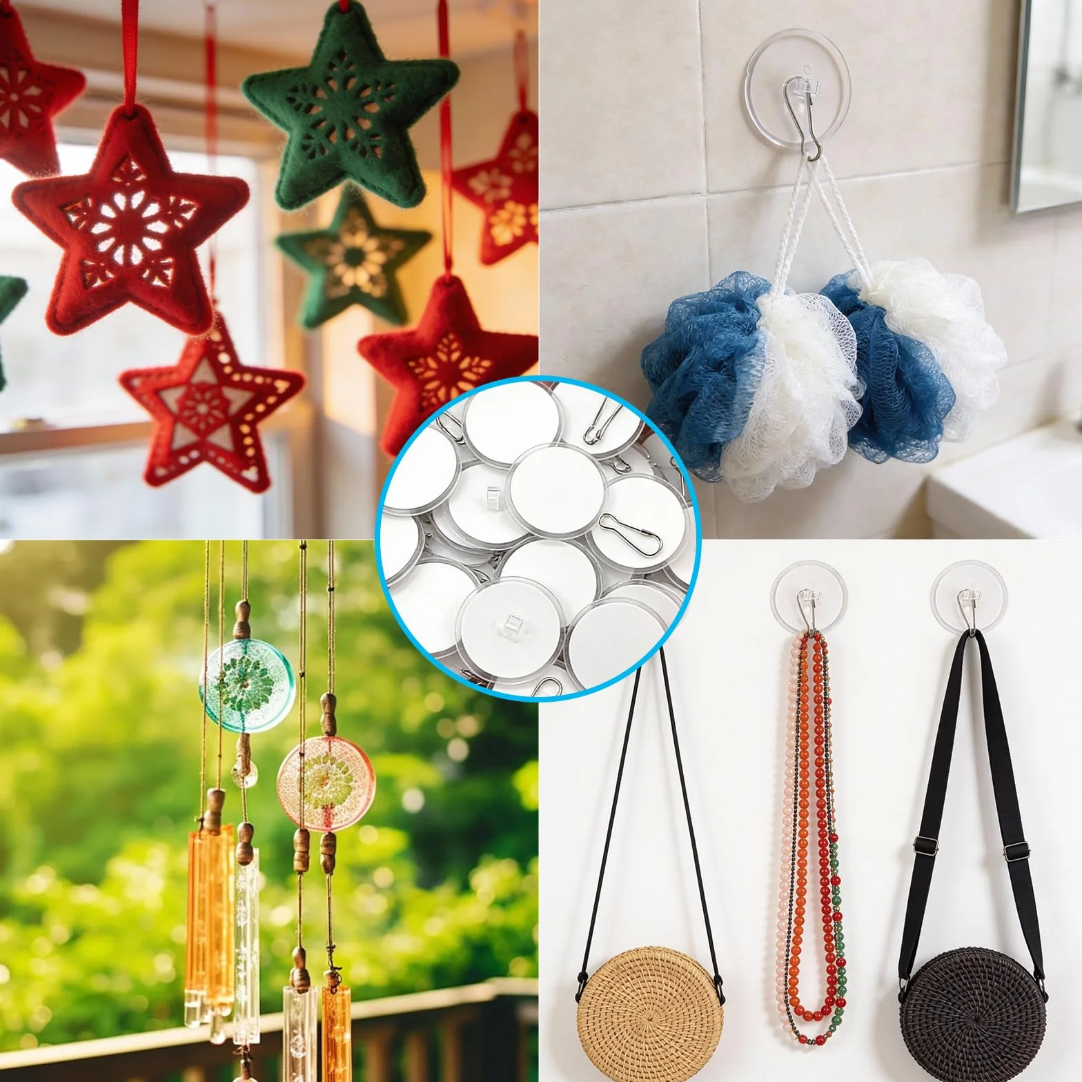 100 Pcs Gancho Techos, 30mm Ganchos Adhesivos para Techo sin Agujeros, Ganchos de Techo Autoadhesivos sin Taladrar Extrafuertes con Clips para Decoración de Plantas, Luces, Cocina, Baño, Oficina