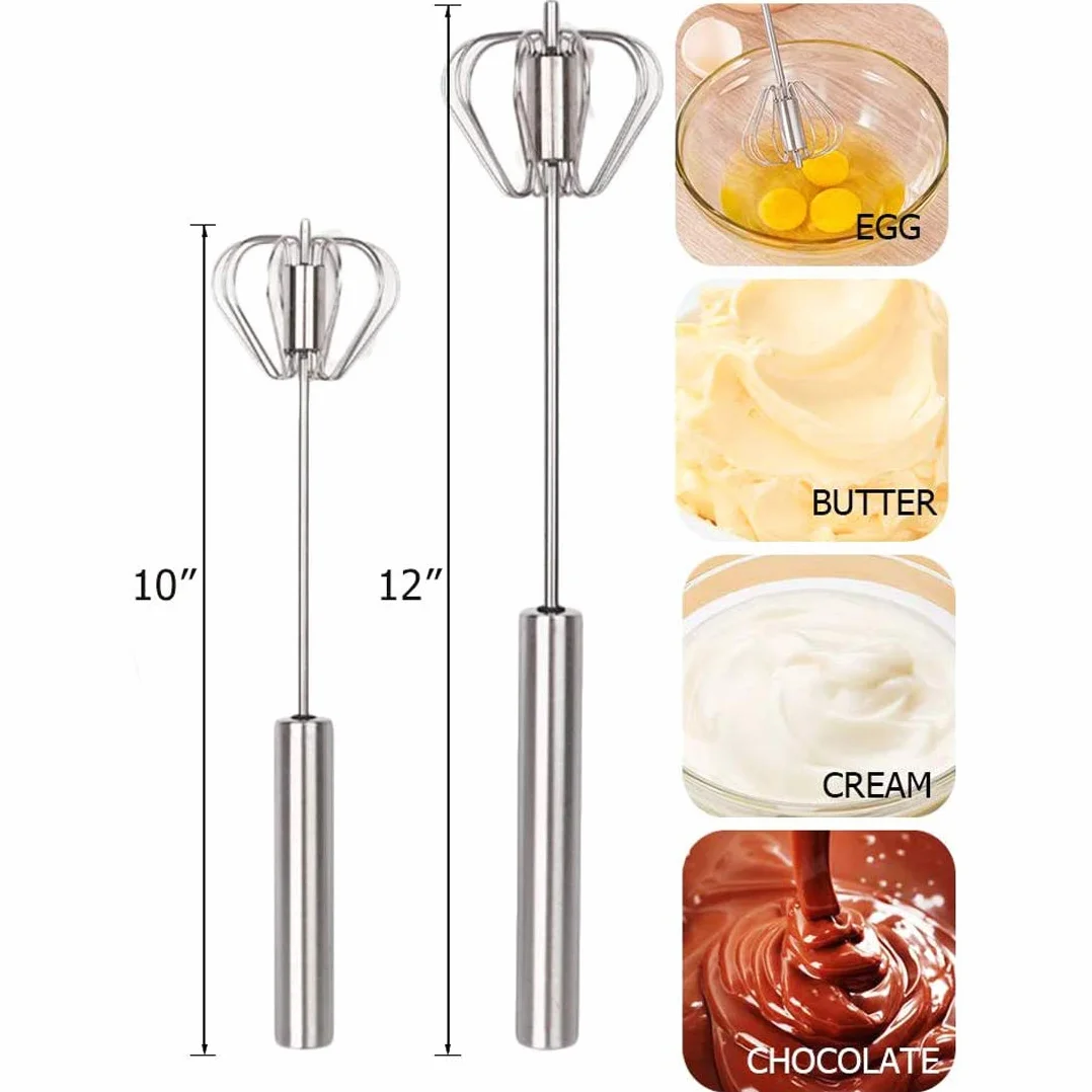 2 batidores giratorios, batidora manual, batidora rotativa de acero inoxidable, utensilios de cocina semiautomáticos (12 pulgadas + 10 pulgadas)
