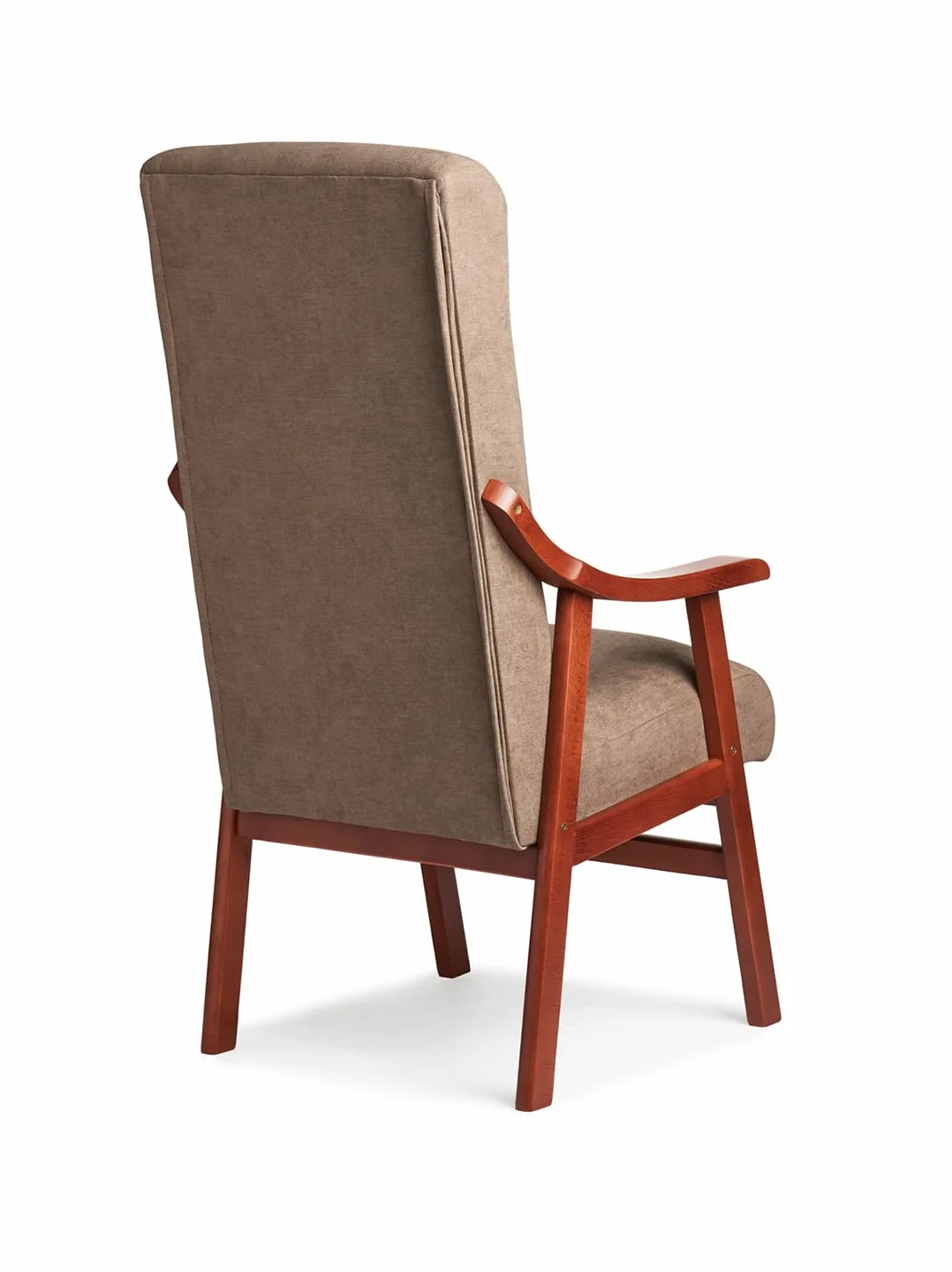 Silla con Brazos. Especial para geriátrico, Personas Mayores con la Espalda Recta. Tapizado en Tela o Polipiel. Color Tostado (Medidas: 115 * 55 * 68 cm.)