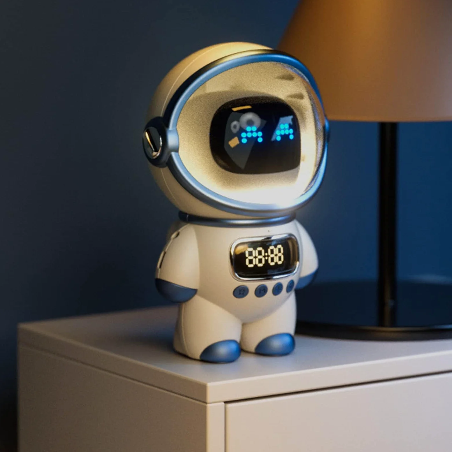 Astronauta Reloj Despertador con Luz Nocturna y Altavoz de Voz Inteligente AI, Minimalista para Hombre Espacial (White)