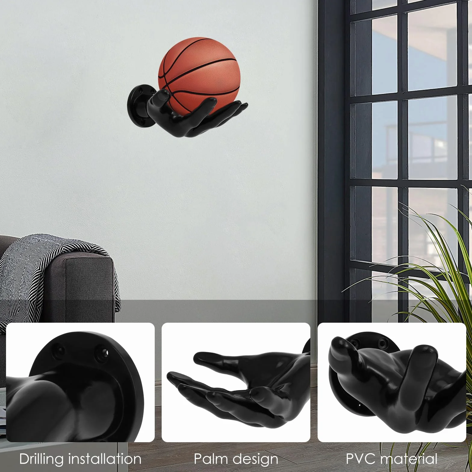 Soporte de pared para baloncesto 15 x 21,5 cm con tornillos y clavos