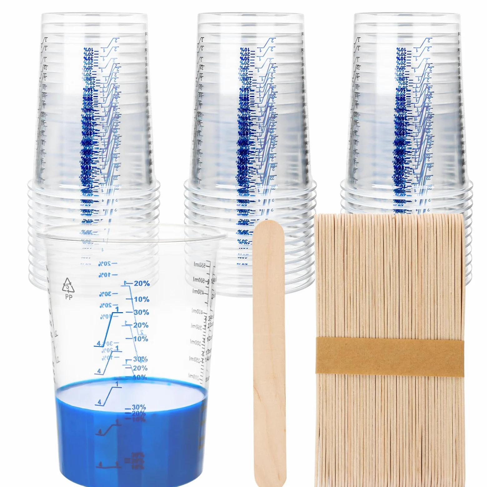 Paquete de 50 tazas medidoras de plástico para líquidos de 20 onzas (600 ml), vasos desechables para mezcla de pintura para resina epoxi, tazas medidoras desechables para resina, relaciones de