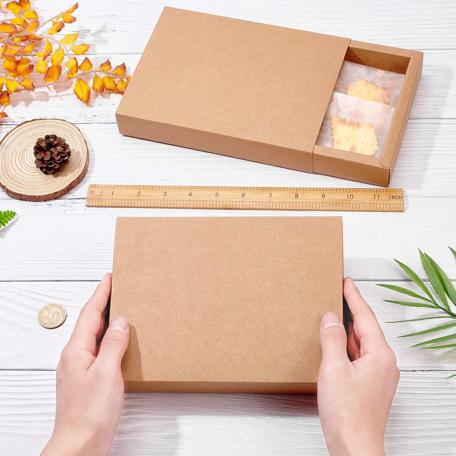 BENECREAT 10 Pack Caja de Cajón de Papel Kraft 20x15x3cm, Caja de Cartón Marrón para Joyería, Dulces, Cajas de Regalo Pequeñas para Envolver Regalos, Navidad, Boda, Favores de la Fiesta