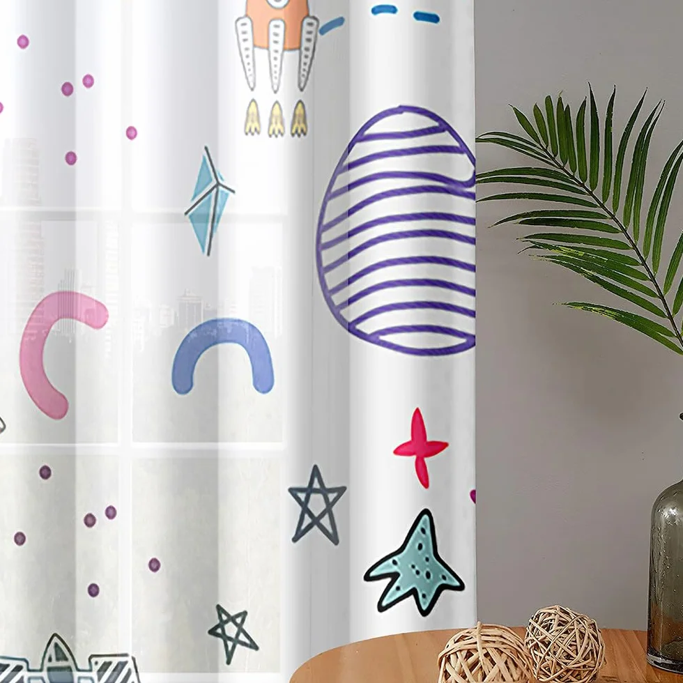 ENEN Cortinas Dormitorio Planeta Espacial 3D Translucidas 2 Piezas 140x160cm