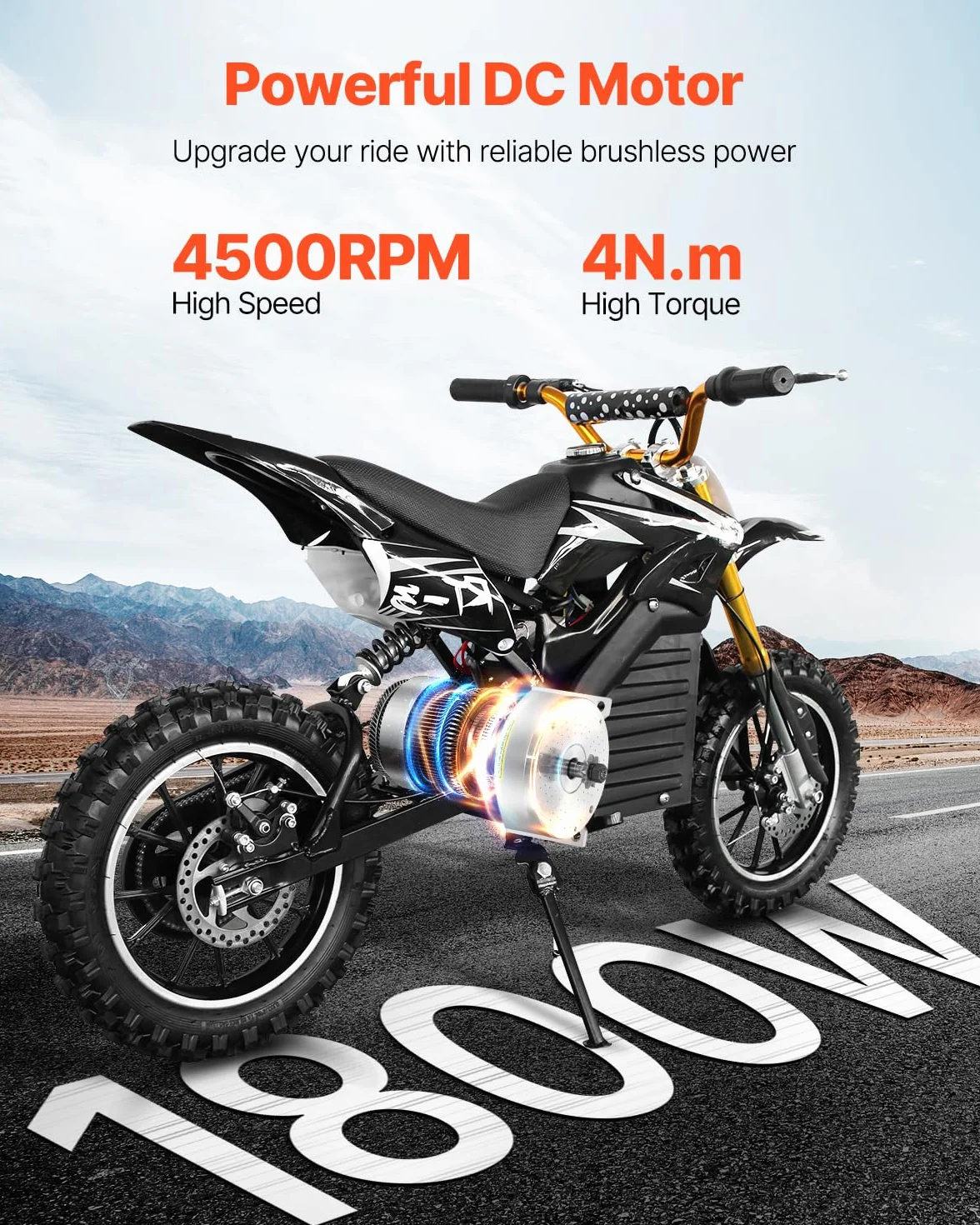 VEVOR Motor Eléctrico sin Escobillas de CC 1800 W 48 V 4500 RPM para Kart, Moto de Cross, Scooter, Bicicleta Eléctrica