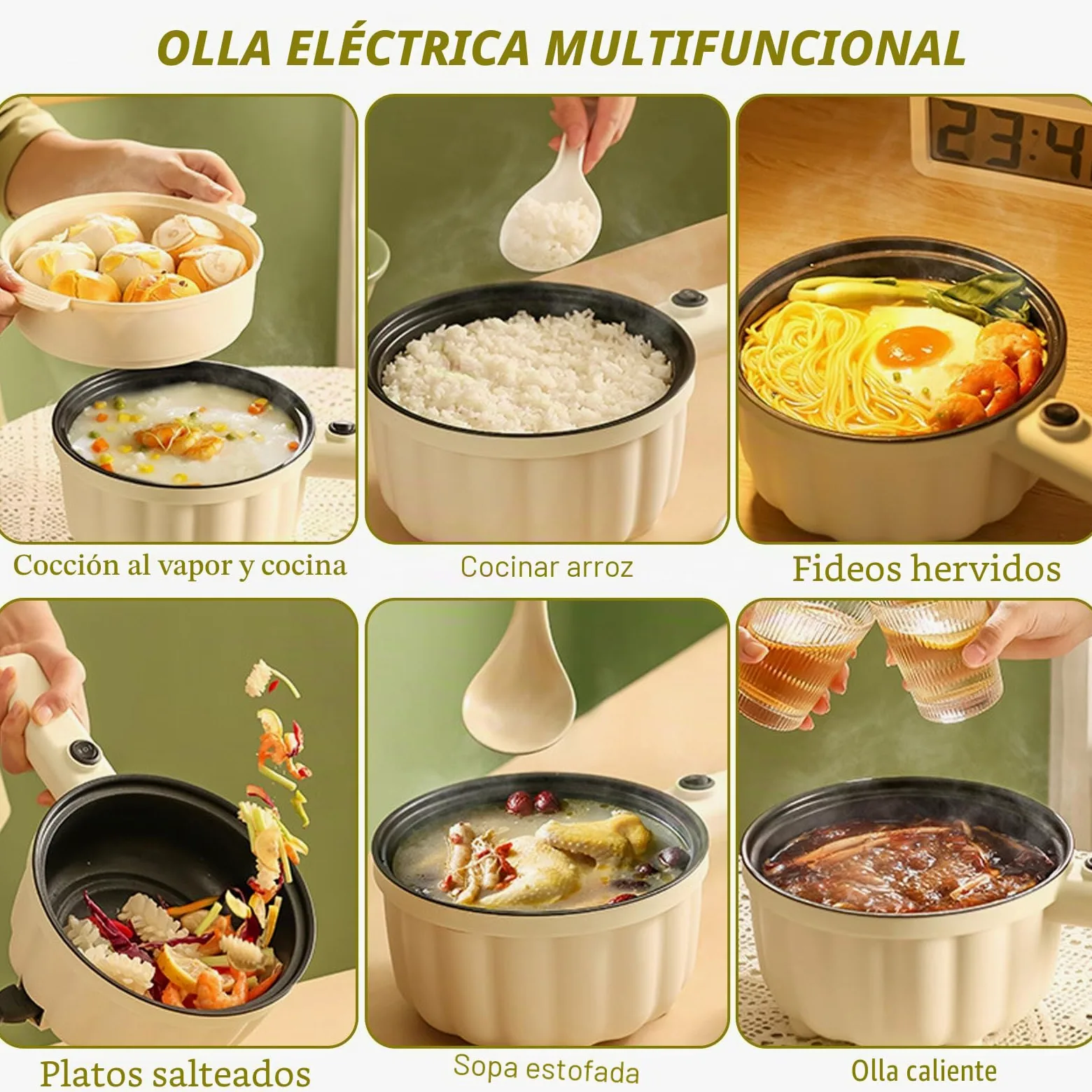 Olla eléctrica de 2 litros con vapor, olla caliente eléctrica, mini multicocina antiadherente, antiadherente mini sartén eléctrica, cocina ramen rápida para el hogar, oficina dormitorio