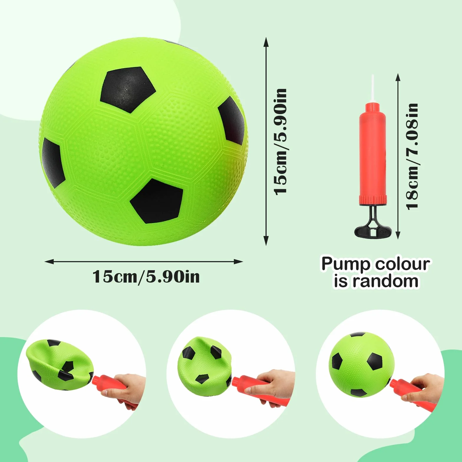 Paquete de 3 mini balones de fútbol de 15 cm con bomba, inflables de colores para piscina o playa