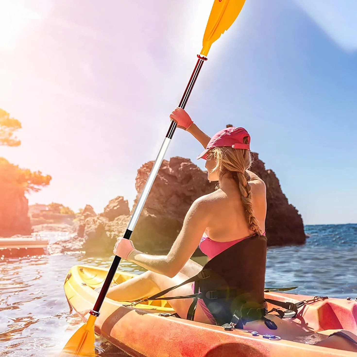 Overmont Remos Aluminio Doble Convertibles 3 Angulos Ajustables Longitud 222cm Sup Kayak Piragua Canoa Barco Negro Rojo Naranja