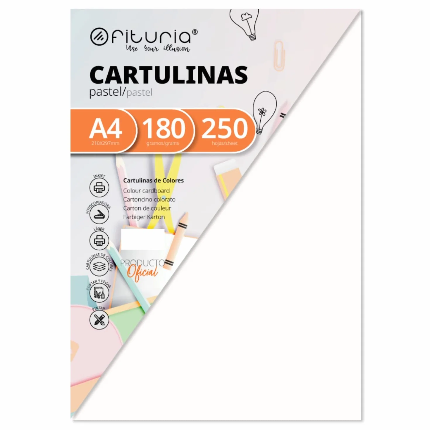 Pack 250 Cartulinas Color Blanco Tamaño A4 180g