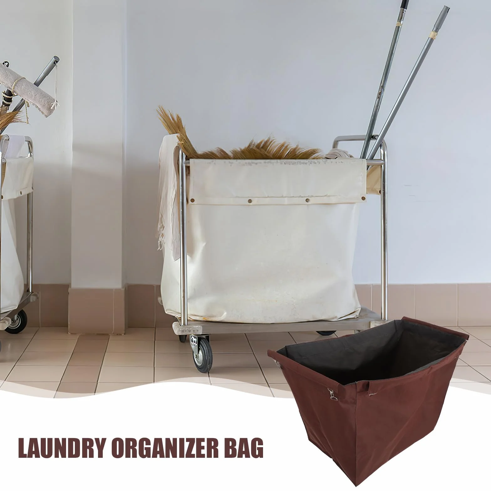 Holibanna Bolsa de Lavandería Portátil de Tela Oxford Marrón para Carrito de Basura y Recogida de Ropa Gran Capacidad para Organización en Casas de Huéspedes