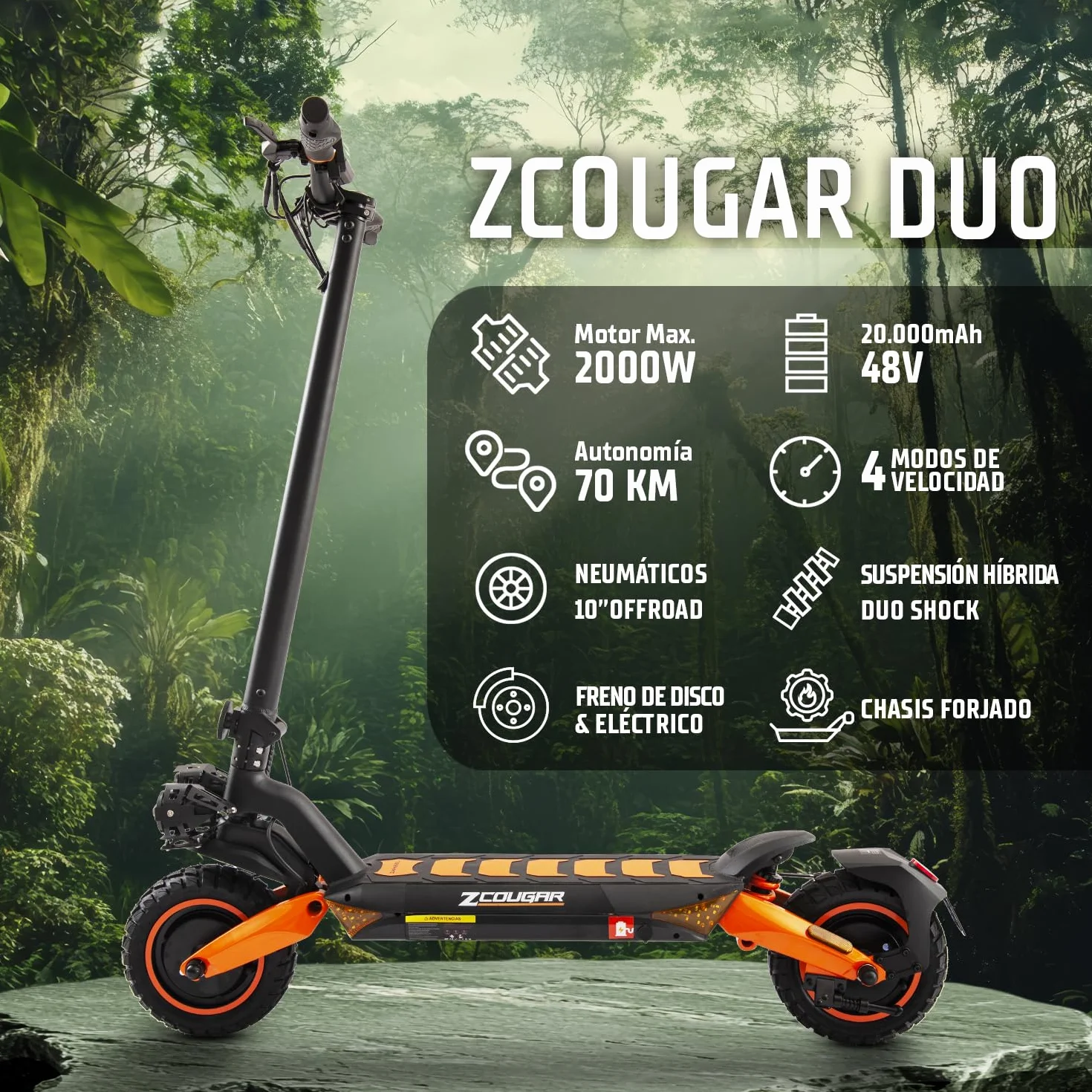 Patinete Eléctrico Adultos Homologado DGT 800W-1600W MAX 35-70km Autonomía IP54 Ruedas 10" Offroad