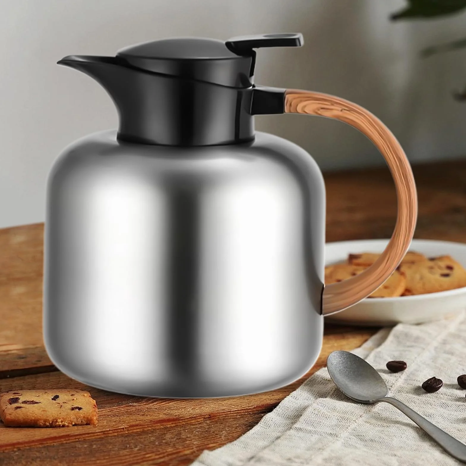 Jarra De Café Térmica 2L Aislamiento Al Vacío | Jarra De Café De Gran Capacidad Para Mesilla De Noche Para Hogar, Oficina, Apartamento, , Restaurante, Acampada, , Té,