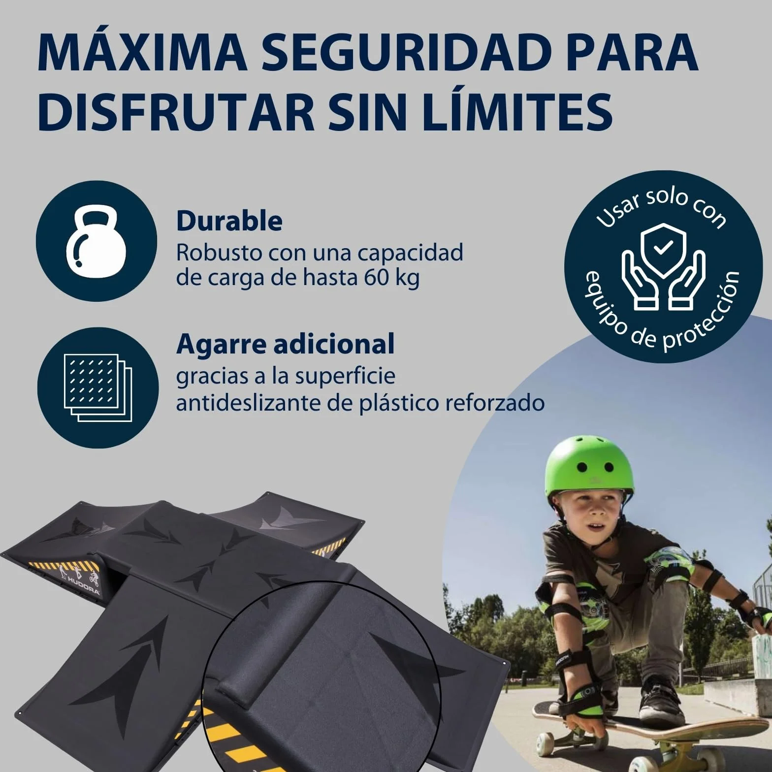 HUDORA Rampa de Skate 3/5 Piezas Mini Rampa de Plástico para Niños hasta 60/80kg
