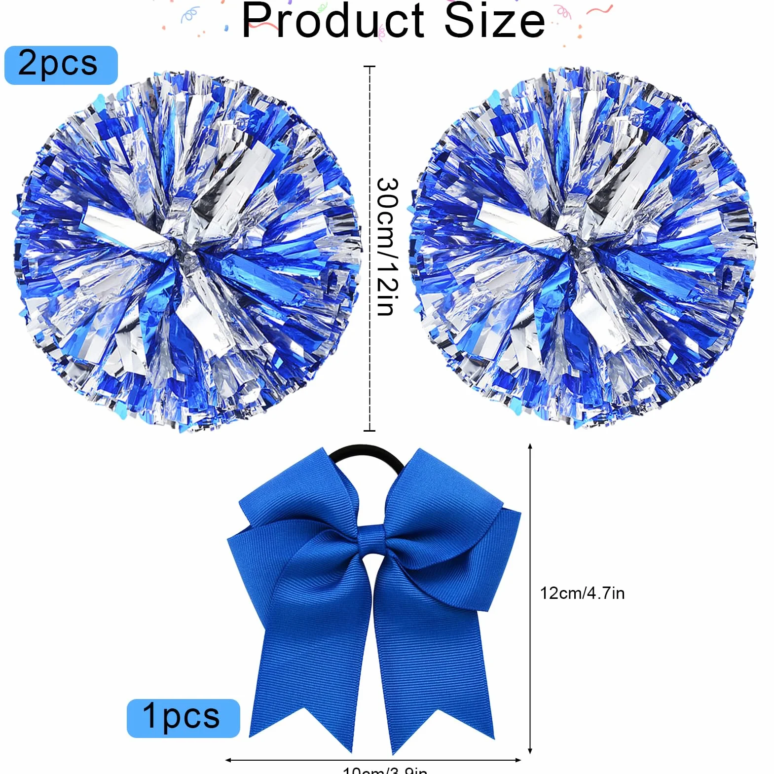 Pompoms Animadoras Azul con Asas 3 Piezas para Deportes Spirit Cheering