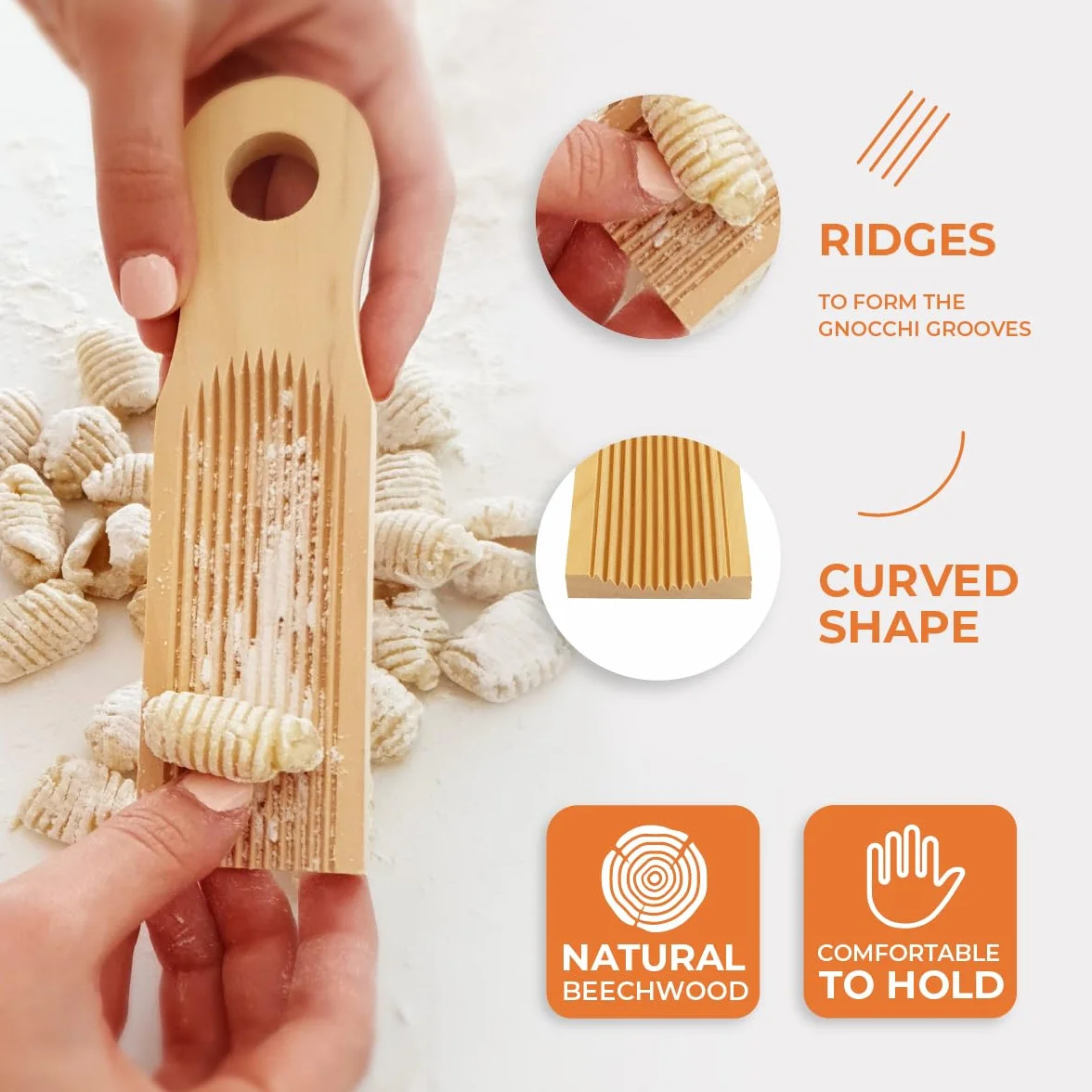 Auténtica tabla de ñoquis para hacer pasta de ñoquis italiana a mano.