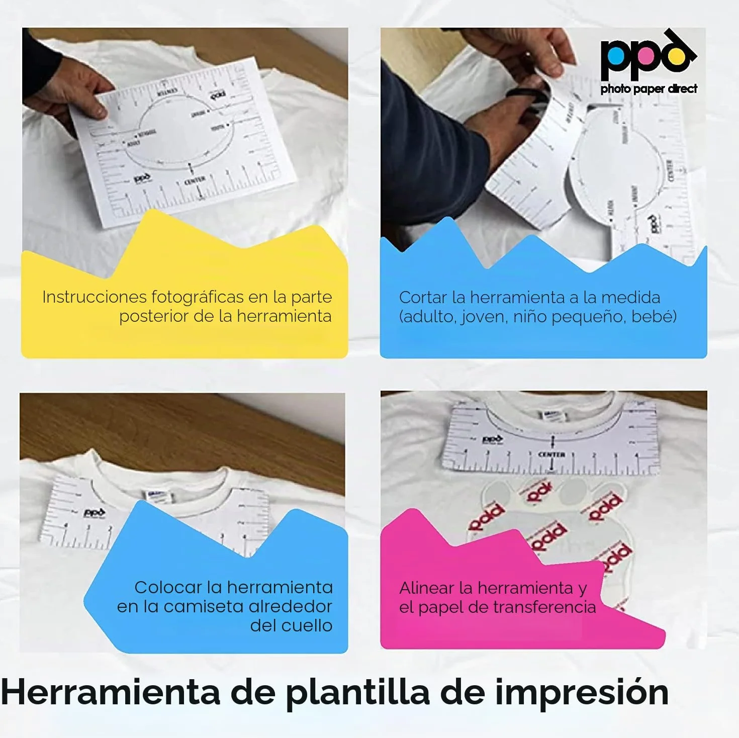PPD A4 x 5 Hojas de Papel de Transferencia Térmica Para Camisetas, Mascarillas y Tejidos Claros - Para Impresora de Inyección de Tinta Inkjet - PPD-1-5