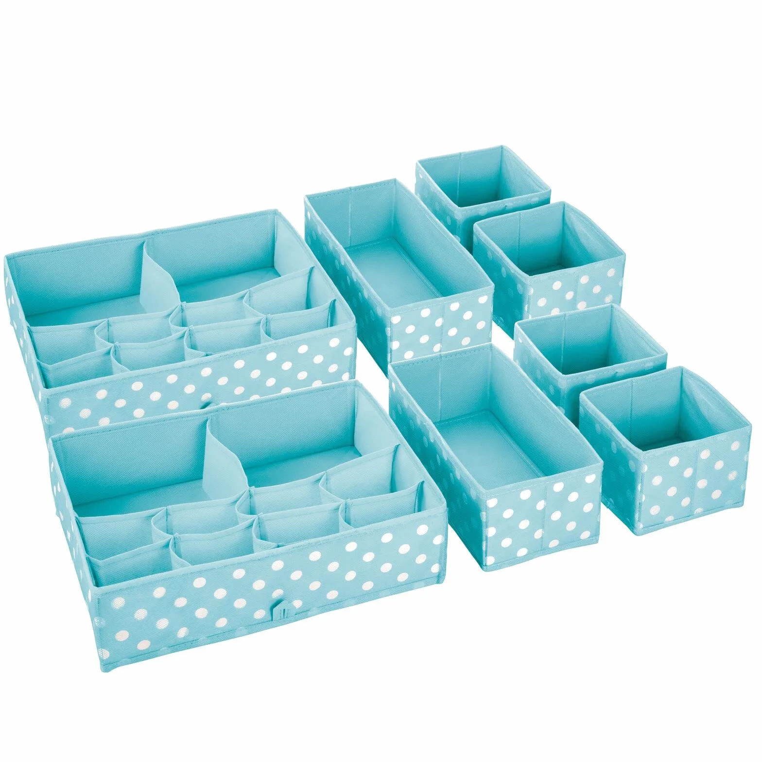 mDesign Juego de organizadores para armarios - Separadores de cajones - azul turquesa/blanco - 3 tamaños - set de 8