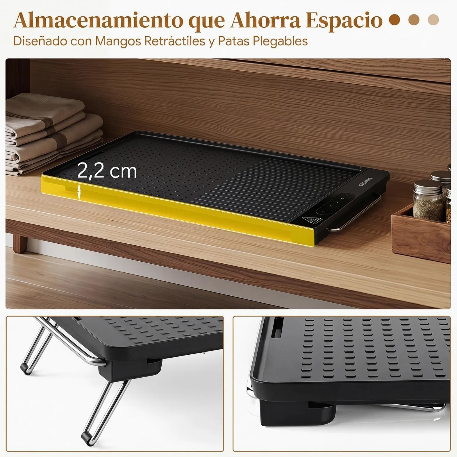 COSTWAY Plancha Eléctrica 1500 W, 60 x 28cm, Temperatura Ajustable | Parrilla Cocina con Antiadherente Extraíble, Asas Frías al Tacto y Patas Plegables, para Hogar, Picnic