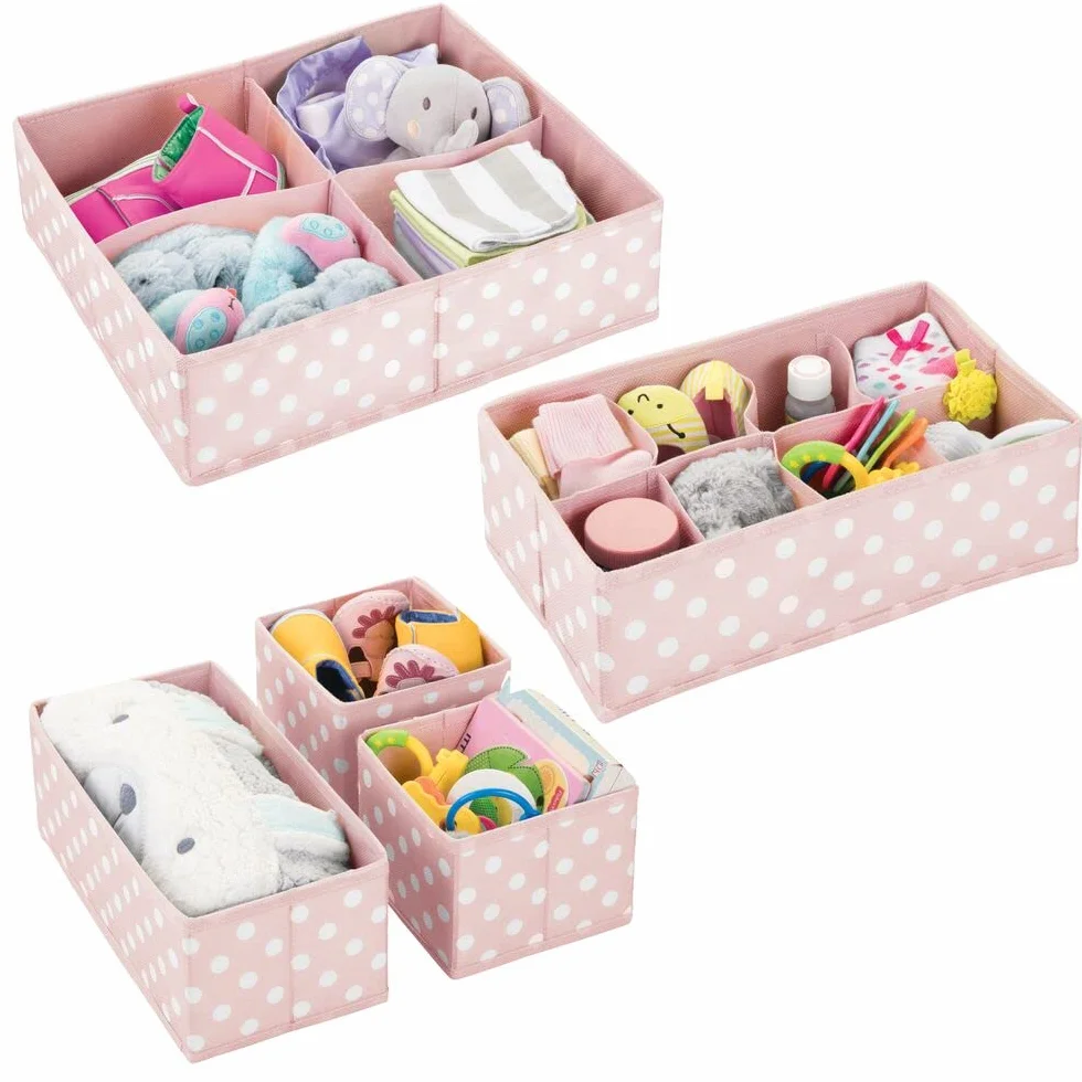 mDesign Juego de 5 cajas de almacenamiento para habitación infantil, rosa claro