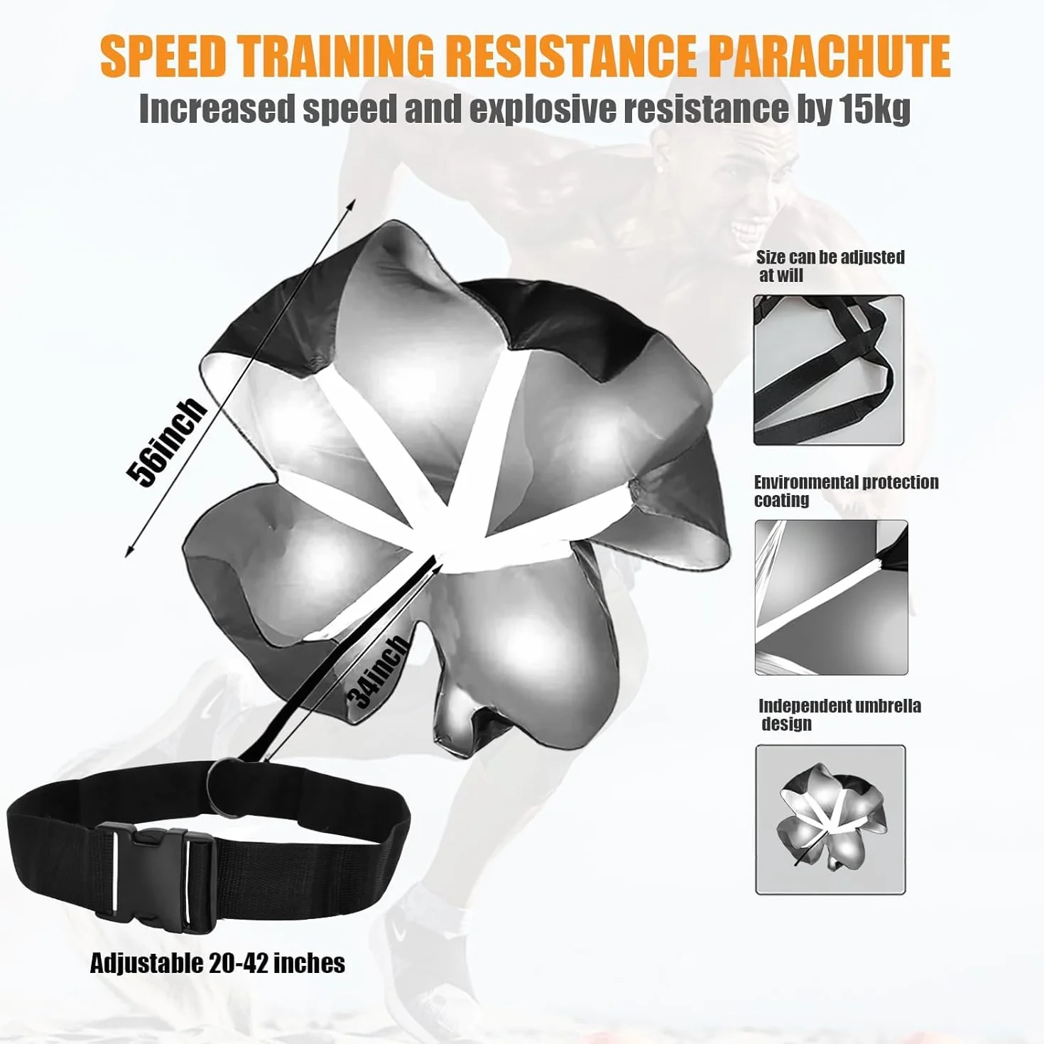 Paracaídas Sprint 56 Pulgadas Fútbol Accesorios Entrenamiento Velocidad Correr Rugby