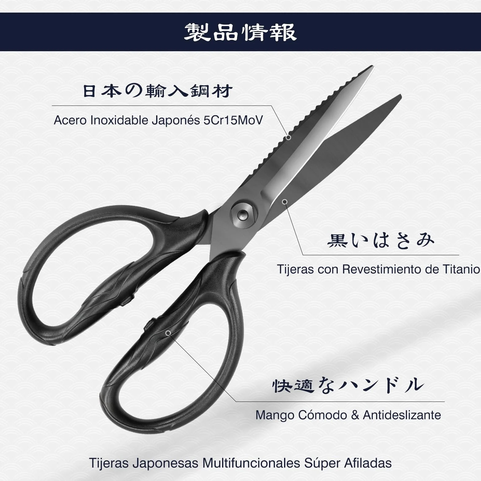 SHAN ZU Tijeras Cocina Resistentes, Tijeras de Cocina Profesionales de Acero inoxidable Japonés 5Cr15MoV, 21 cm Tijeras Multiusos para Aves y Carne con Estuche de Regalo, Chapado en Titanio Negro