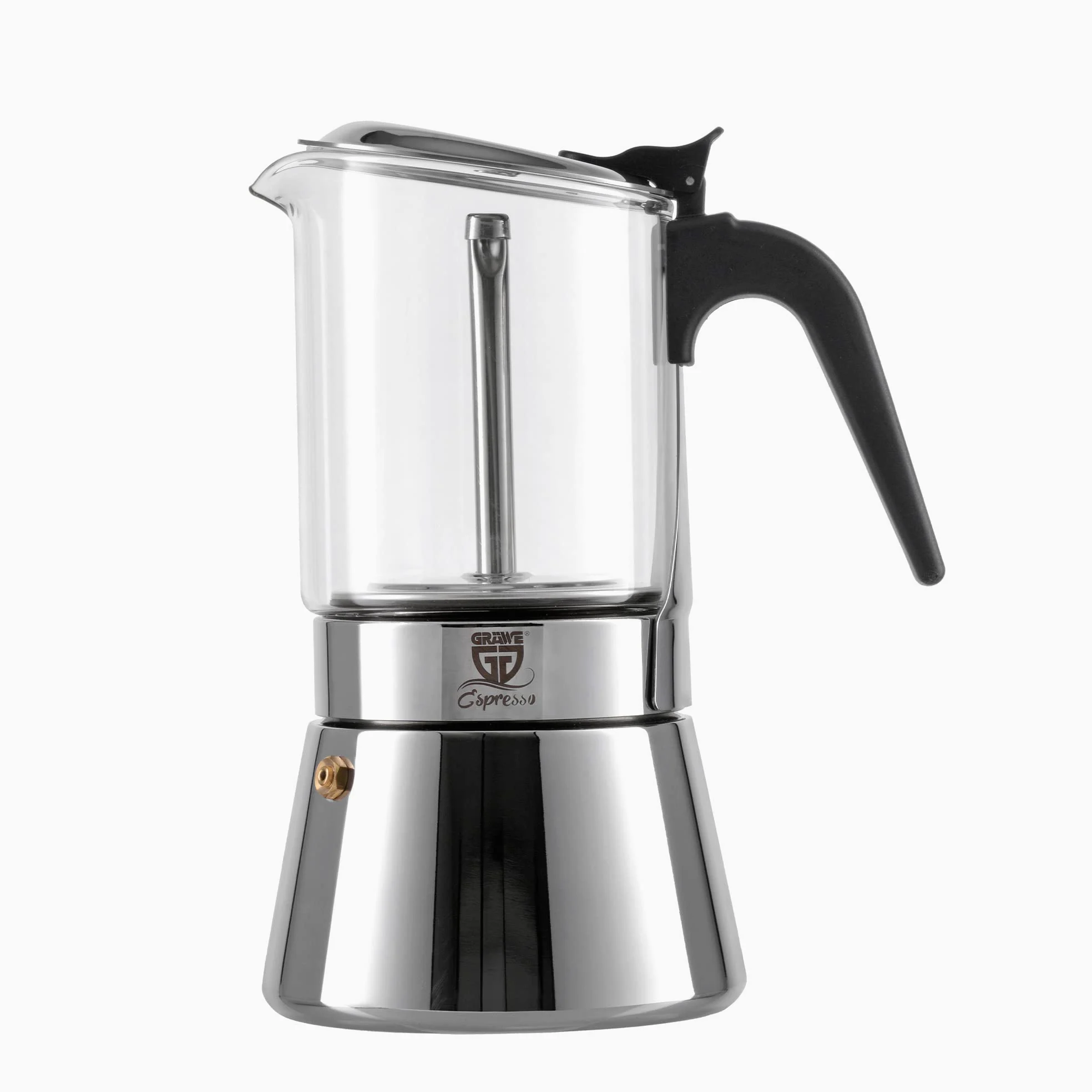GRÄWE Cafetera de acero inoxidable con jarra de cristal, apta para inducción y todo tipo de fuegos, apta para lavavajillas, 9 tazas, 360 ml