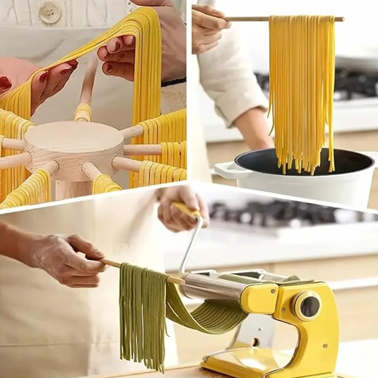 Secador de Pasta, Secador de Pasta Plegable, secador de Pasta Grande de Madera con 9 Brazos extraíbles, Reutilizable para hasta, Altura 45 cm