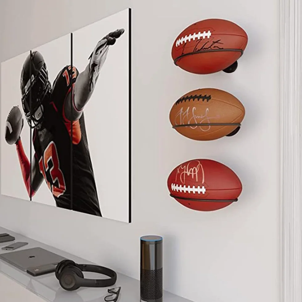 Soporte de Rugby 2 Piezas Oval Estante de Almacenamiento de Balones de Pared