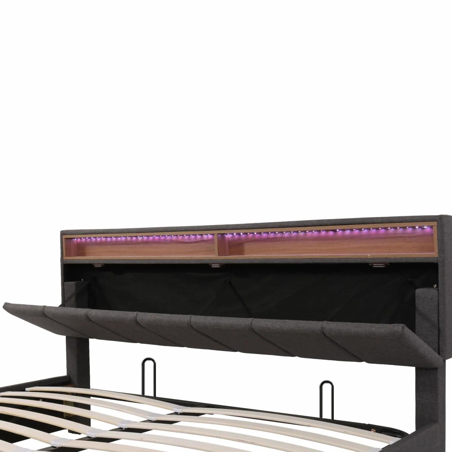 Cama 160x200 con Somier, Cama Baúl 160x200 con Iluminación LED, Cama Hidráulica Acolchada, Camas 2 Personas con 2 Cajones Almacenamiento, Lino, sin Colchón, Gris